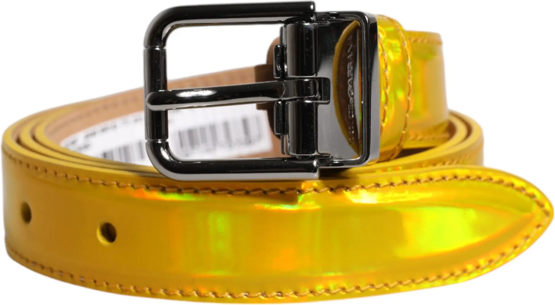 Belt Dolce & Gabbana Metallic Yellow Leather Metal Logo Buckle