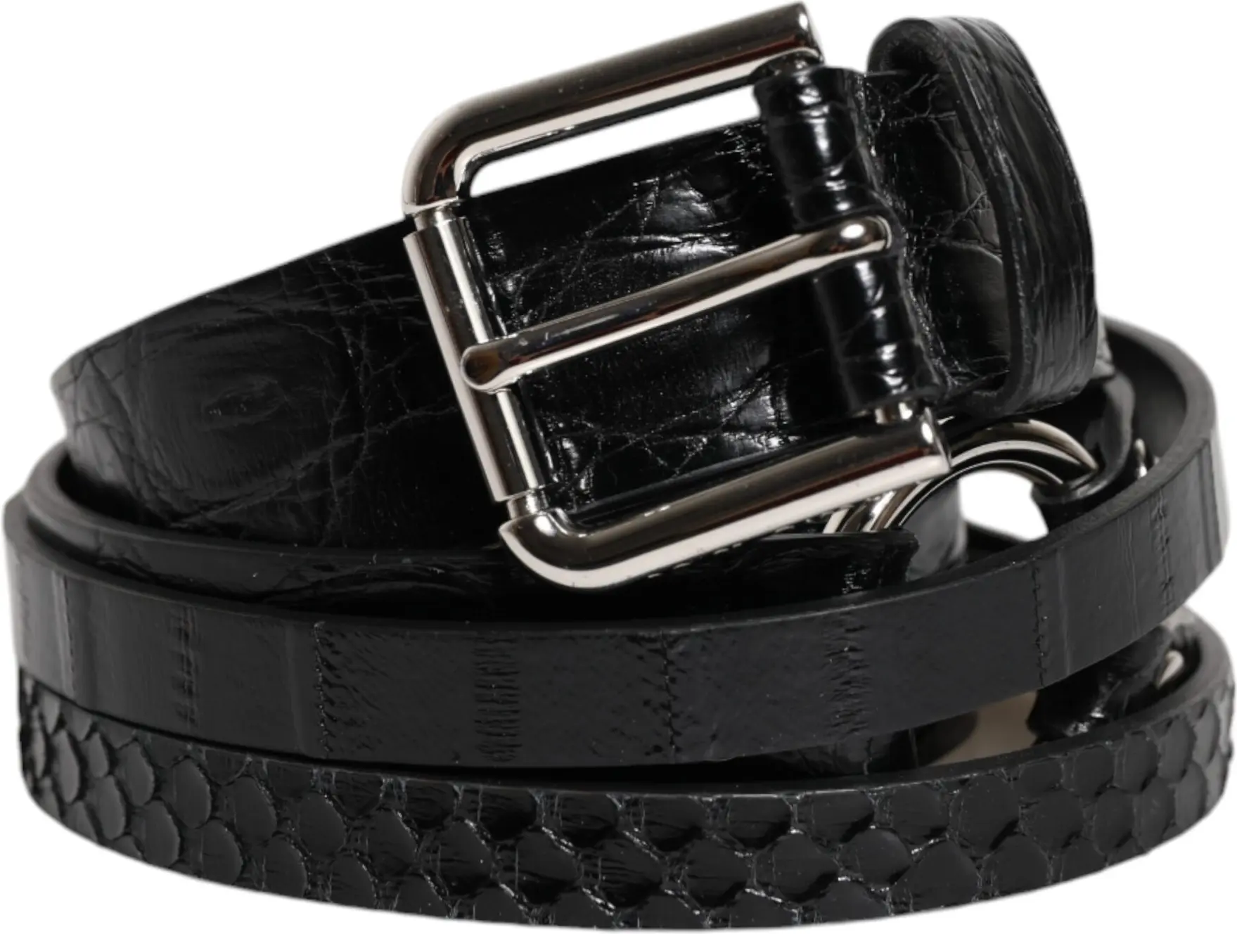 Belt Dolce & Gabbana Black Exotic Leather Metal Logo Buckle