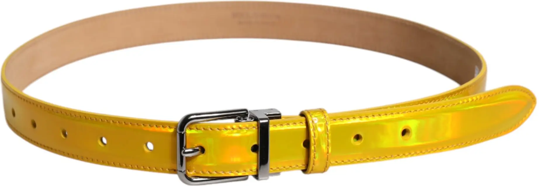 Belt Dolce & Gabbana Metallic Yellow Leather Metal Logo Buckle