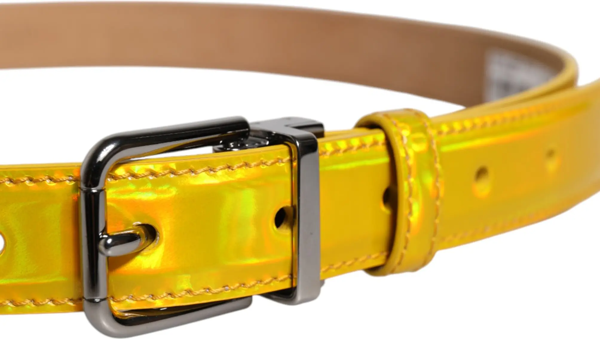 Belt Dolce & Gabbana Metallic Yellow Leather Metal Logo Buckle