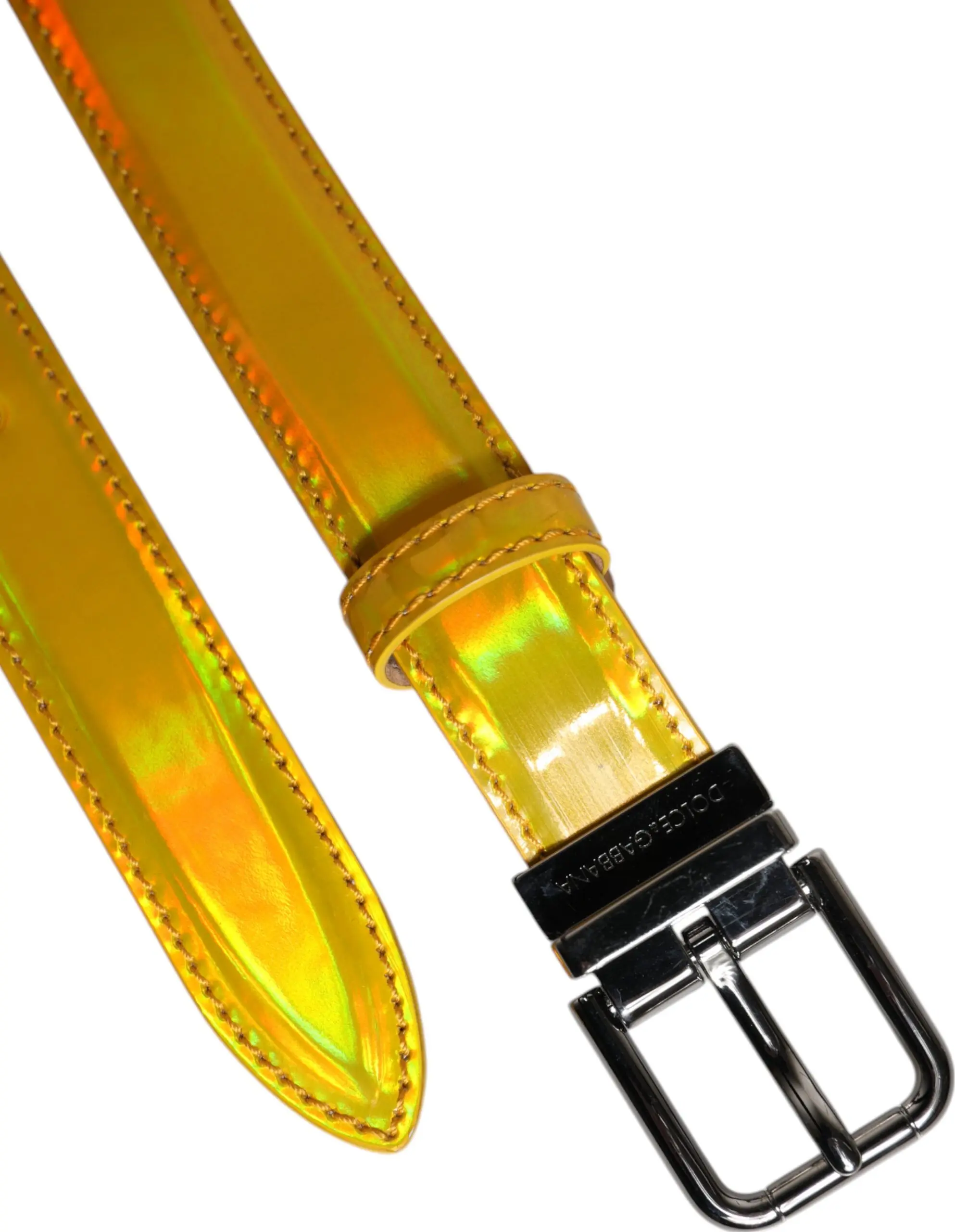 Belt Dolce & Gabbana Metallic Yellow Leather Metal Logo Buckle