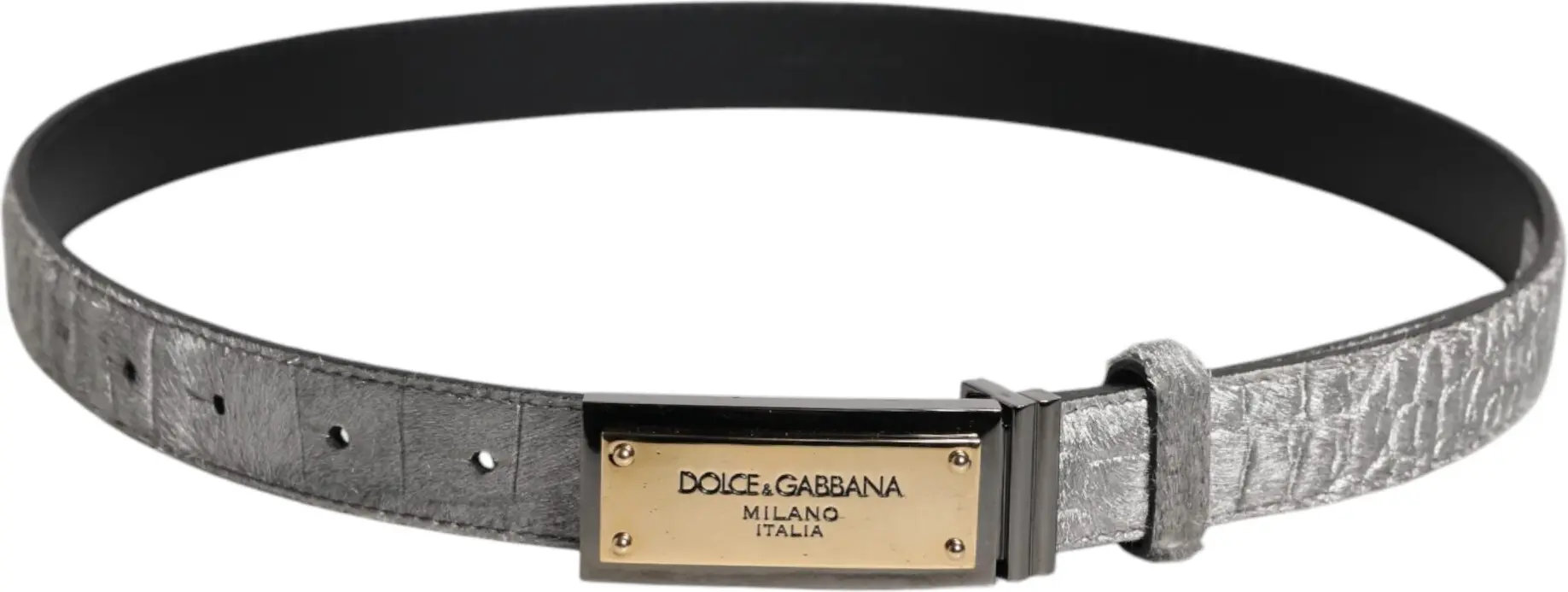 Ремень Dolce & Gabbana Серебряный Классический Пряжка с Золотой Пластинкой Логотипа