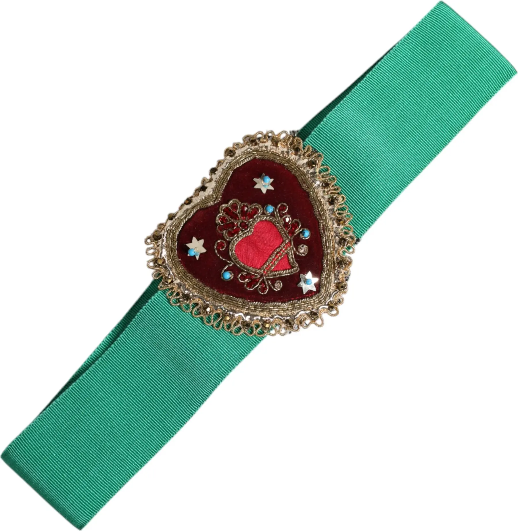 Belt Dolce & Gabbana Green Stretch Wide Waist Heart Embellished