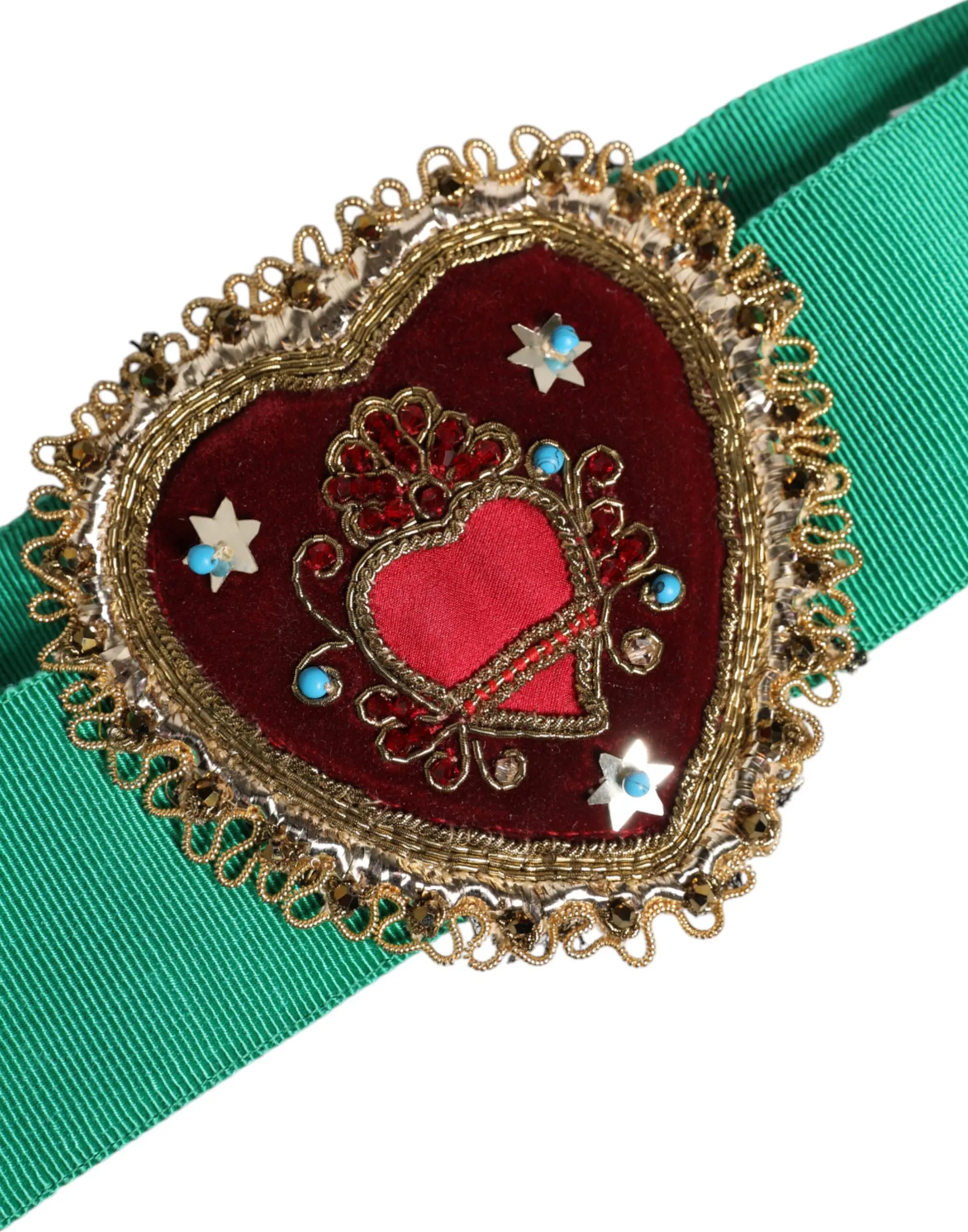 Пояс Dolce & Gabbana Зеленый Эластичный Широкий с Декоративным Сердцем