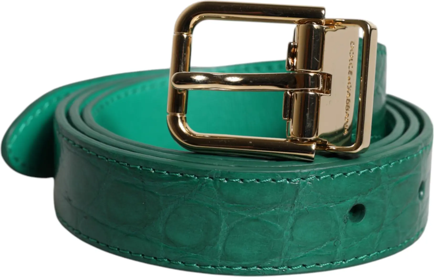 Belt Dolce & Gabbana Green Leather Logo Metal Waist Buckle Belt