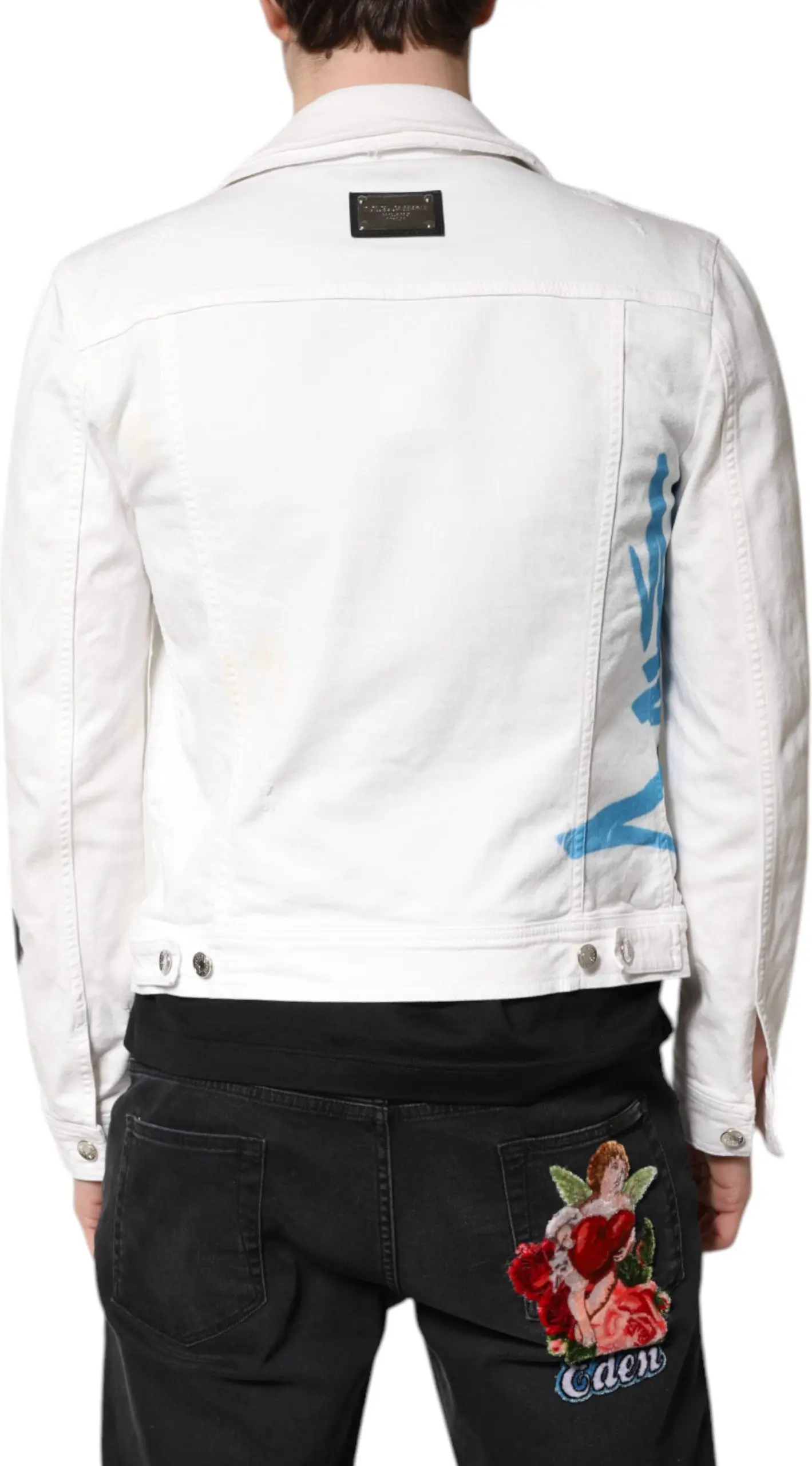 Джинсовая куртка Dolce & Gabbana White Graffiti из хлопка стрейч