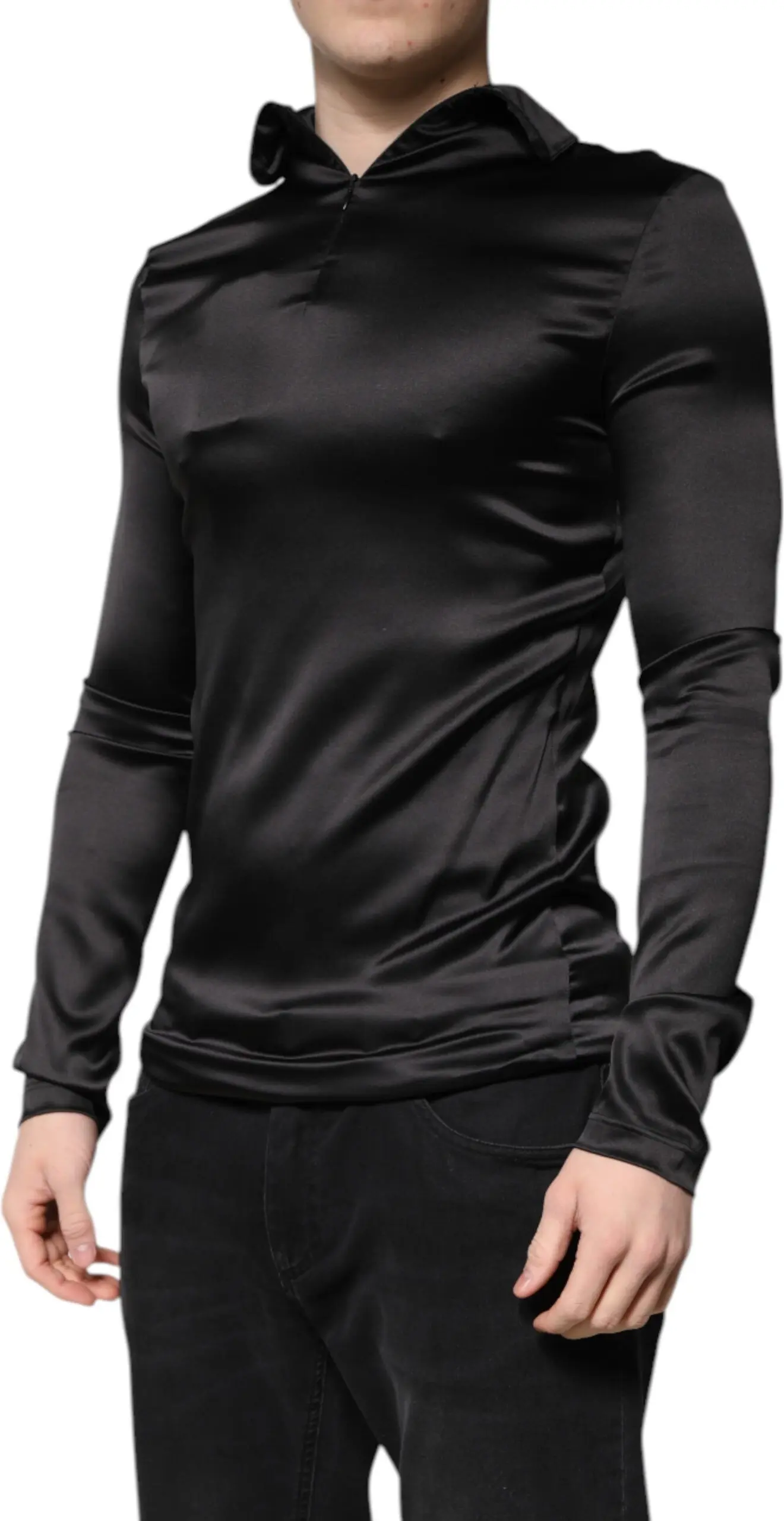 Dolce & Gabbana Black Silk Turtleneck Men Pullover Sweater
