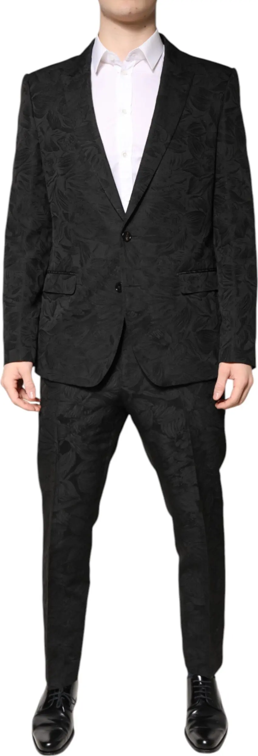 Черный костюм-двойка Dolce & Gabbana из полиэстера с цветочным жаккардовым узором