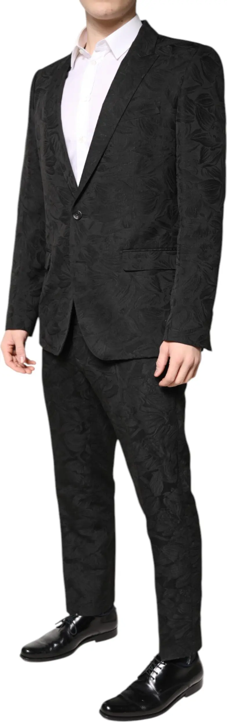 Qora Polyester Gullar Jacquard 2 Parçali Kostyum Dolce & Gabbana