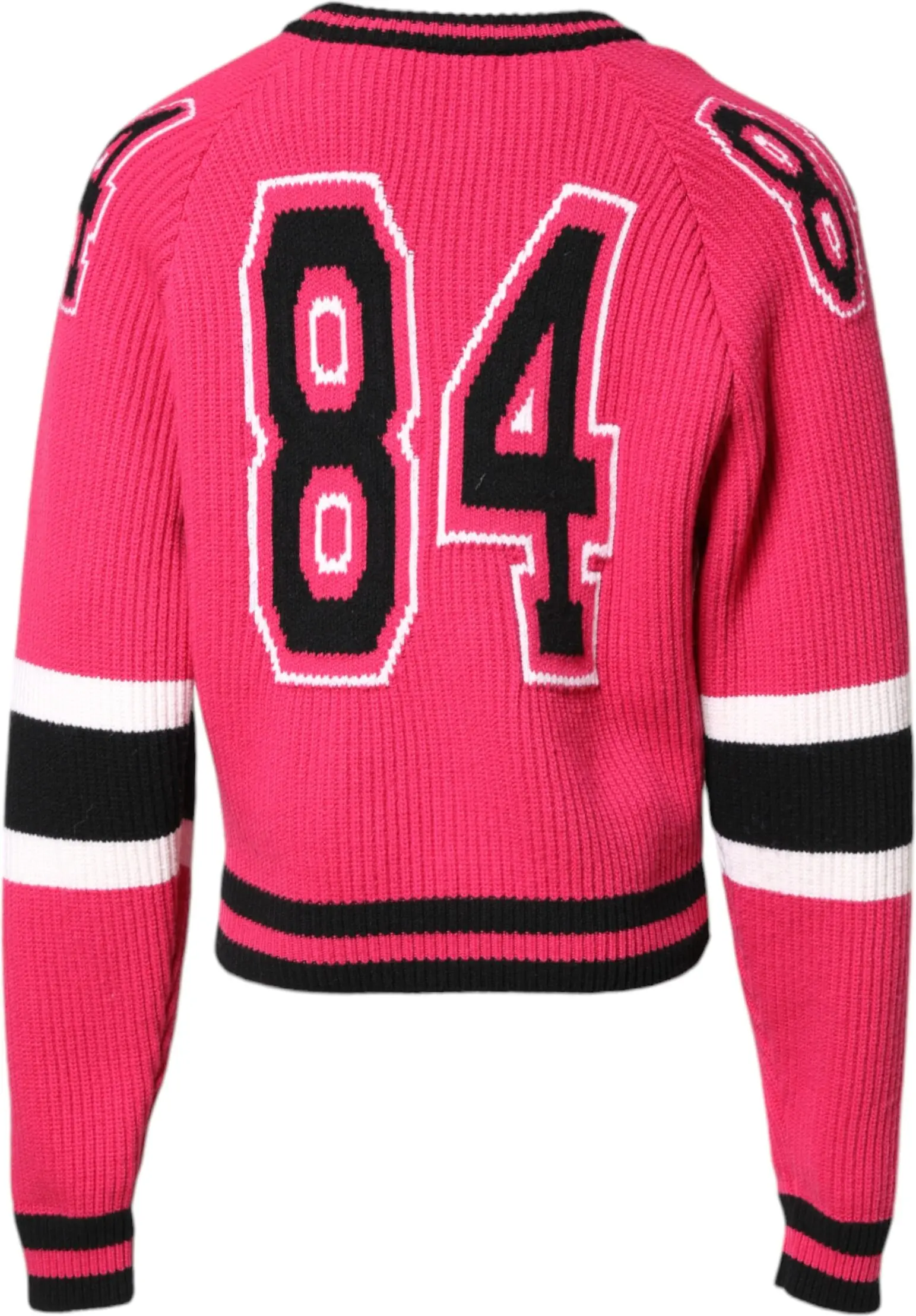 Dolce & Gabbana Pink Cotton Logo Print Knit Pullover Sweater
