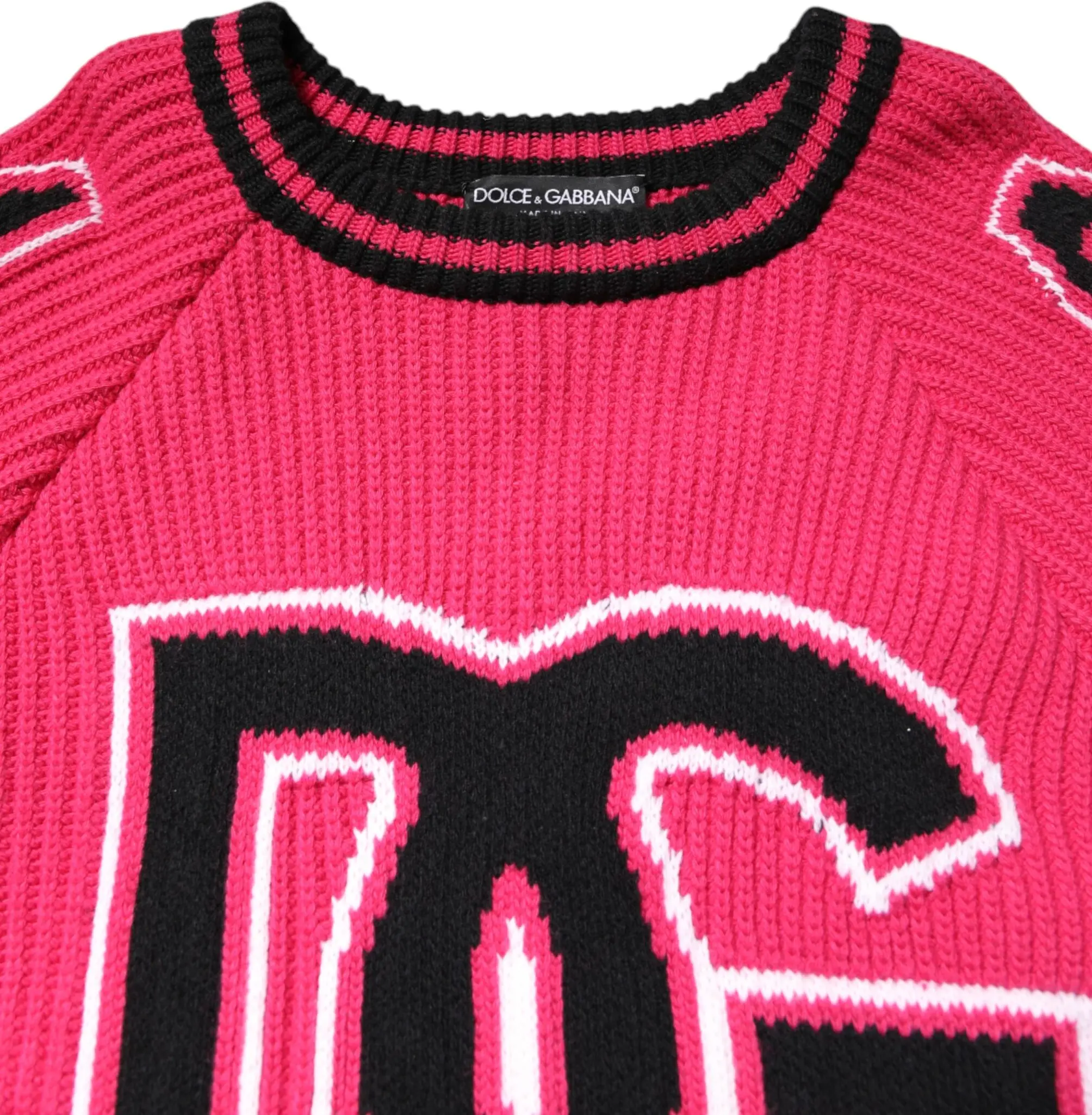 Dolce & Gabbana Pink Cotton Logo Print Knit Pullover Sweater