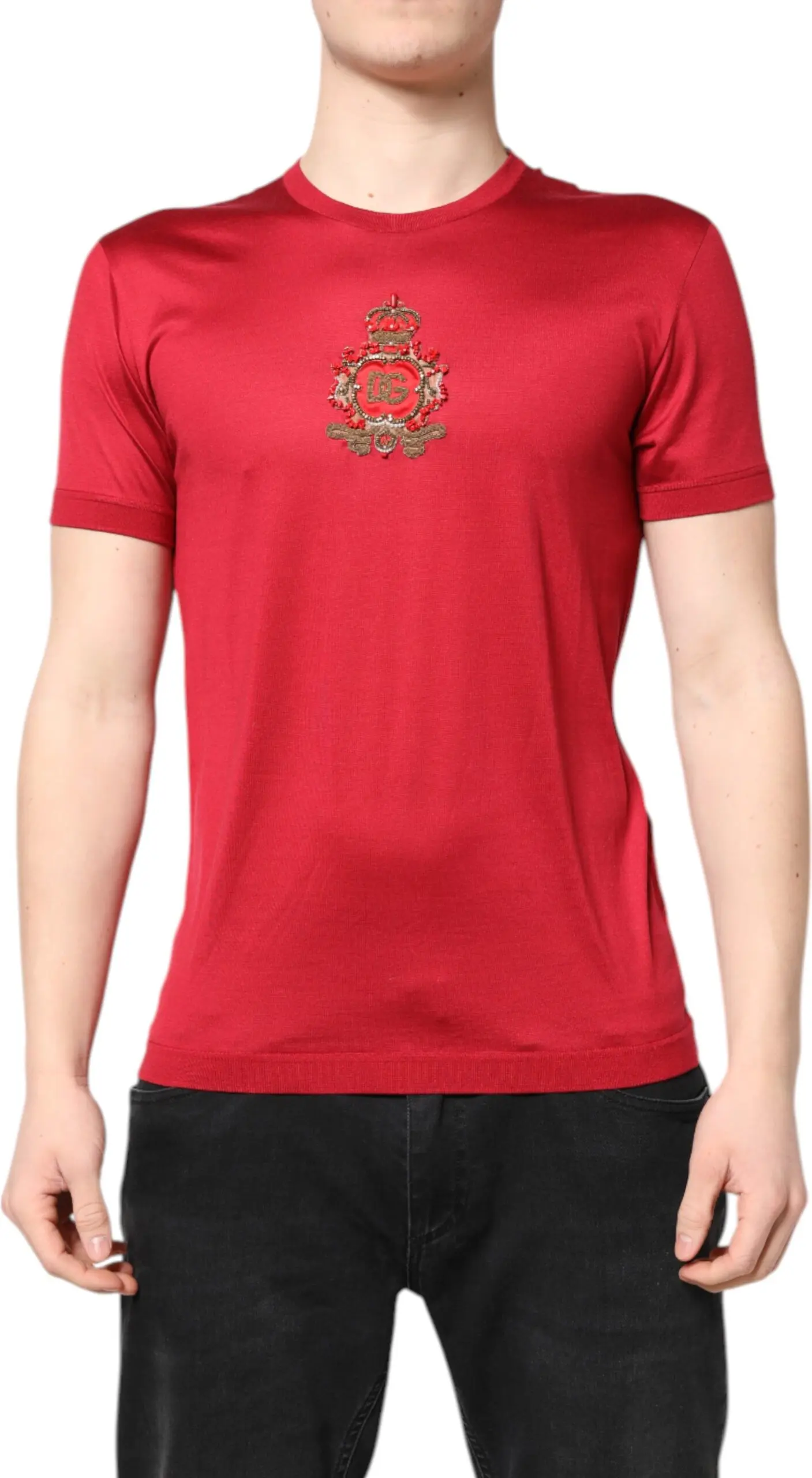 Dolce & Gabbana Qizil ipakdan tikilgan futbolka
