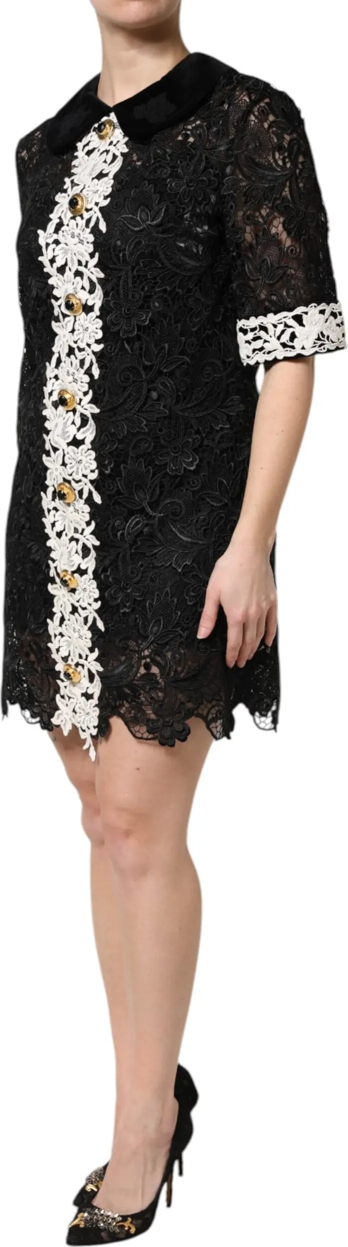 Dolce & Gabbana Черное мини-платье с цветочным кружевом