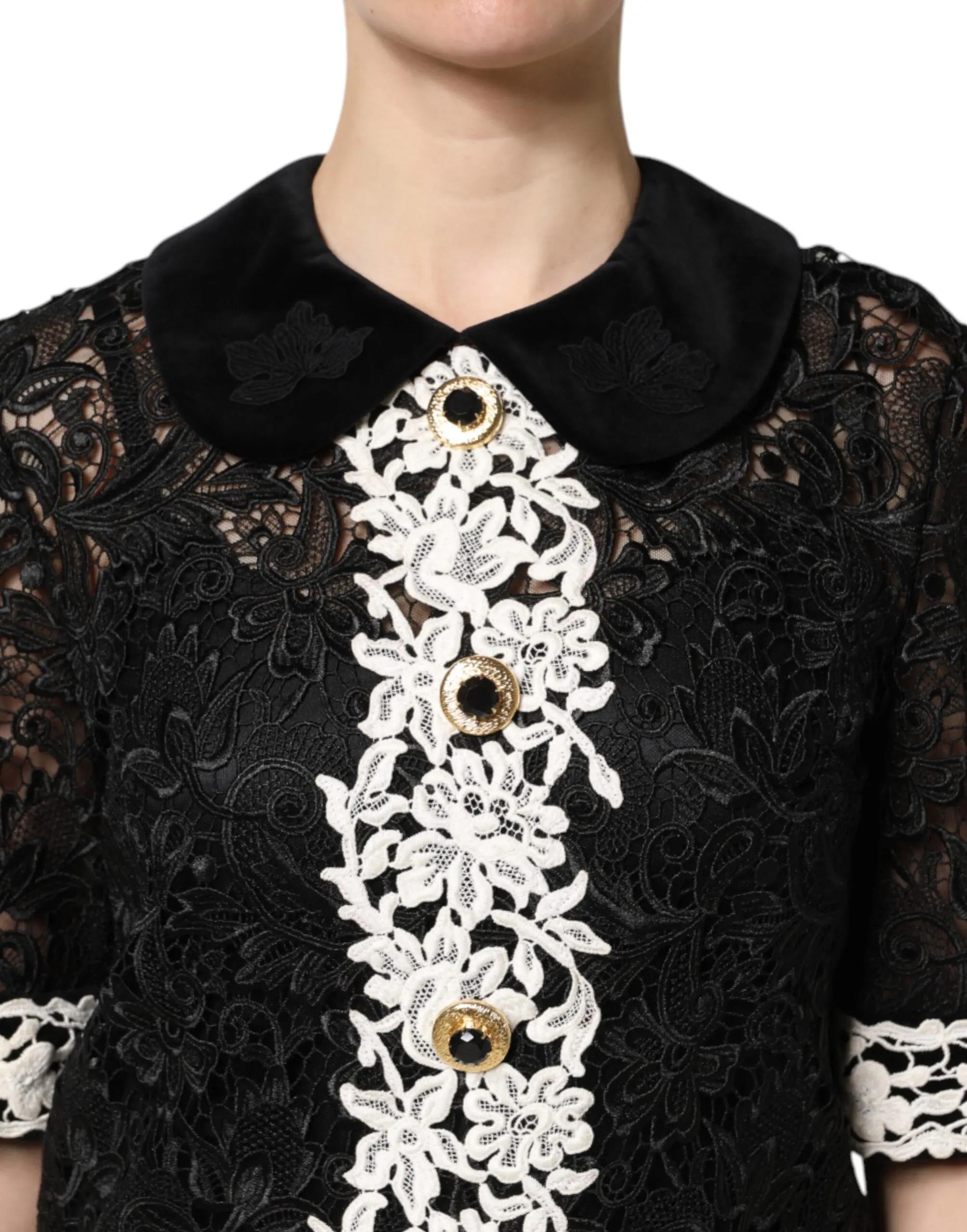 Dolce & Gabbana Черное мини-платье с цветочным кружевом