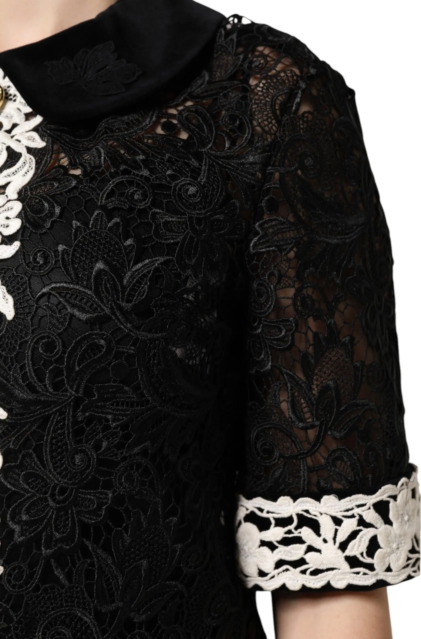 Dolce & Gabbana Черное мини-платье с цветочным кружевом