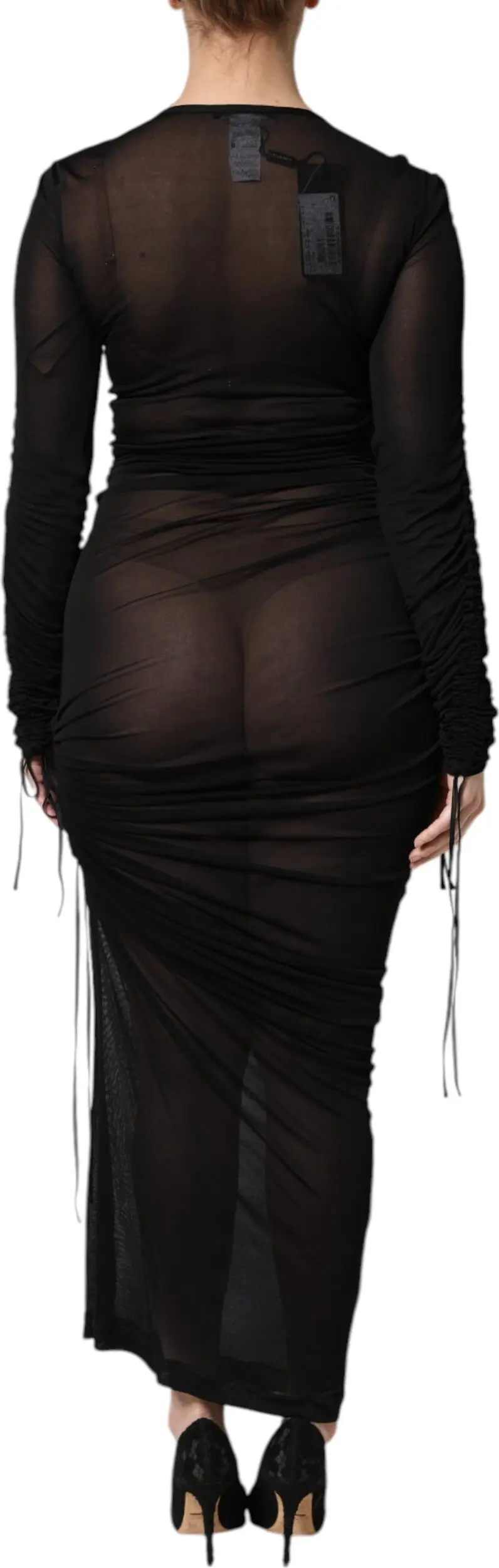 Black Mesh Trim Bodycon Long Sheath Dress Dolce & Gabbana