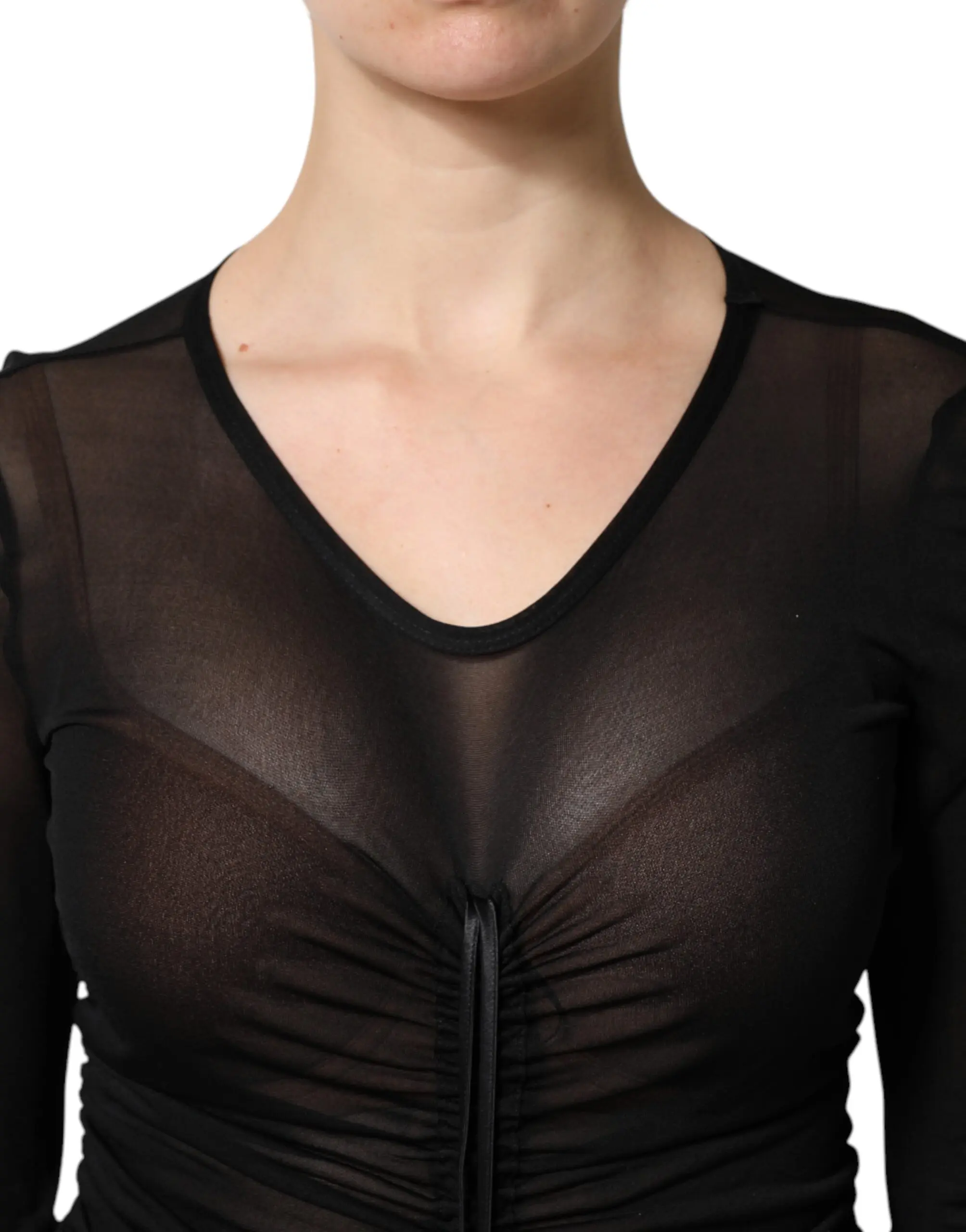 Black Mesh Trim Bodycon Long Sheath Dress Dolce & Gabbana