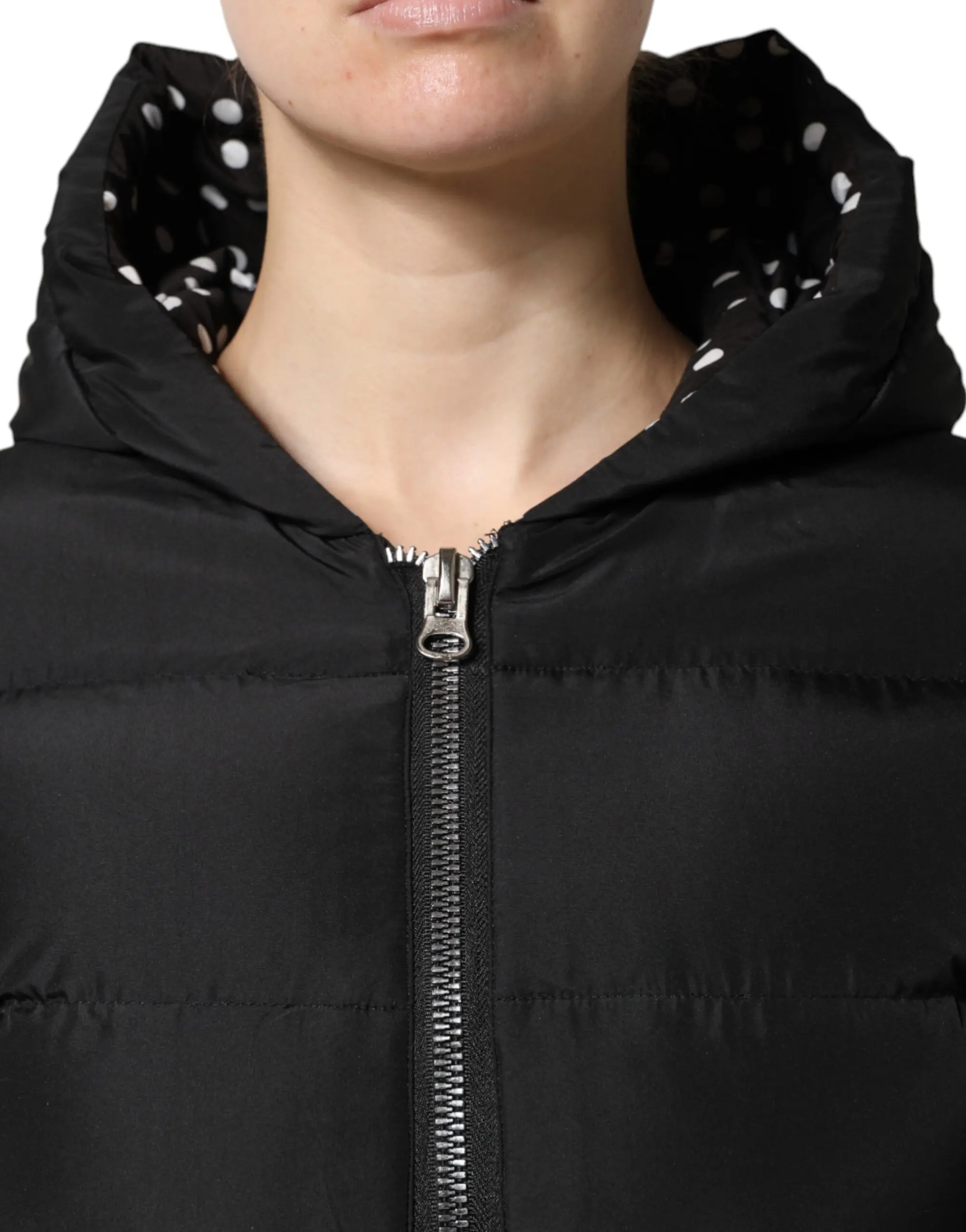 Black Puffer Hooded Zip Reversible Jacket Dolce & Gabbana