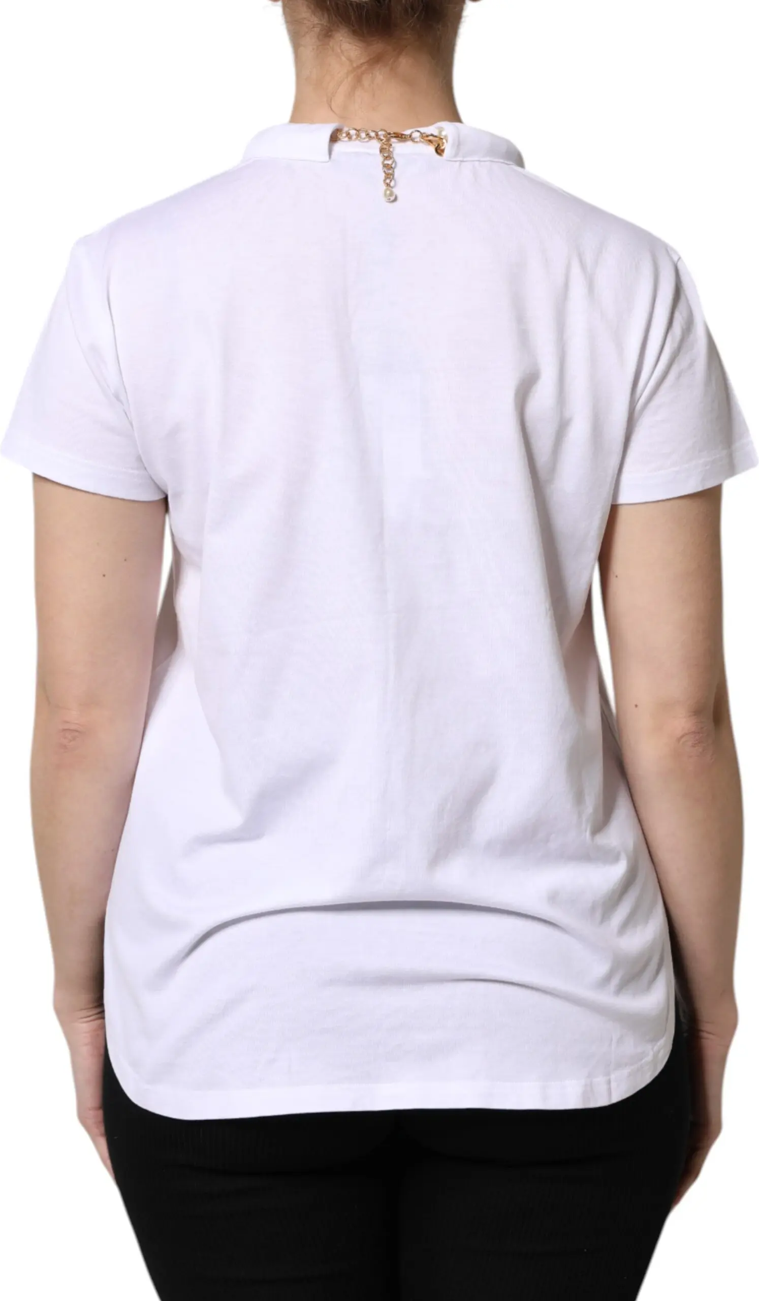 White Chain Pearl Cotton Round Neck T-shirt Dolce & Gabbana