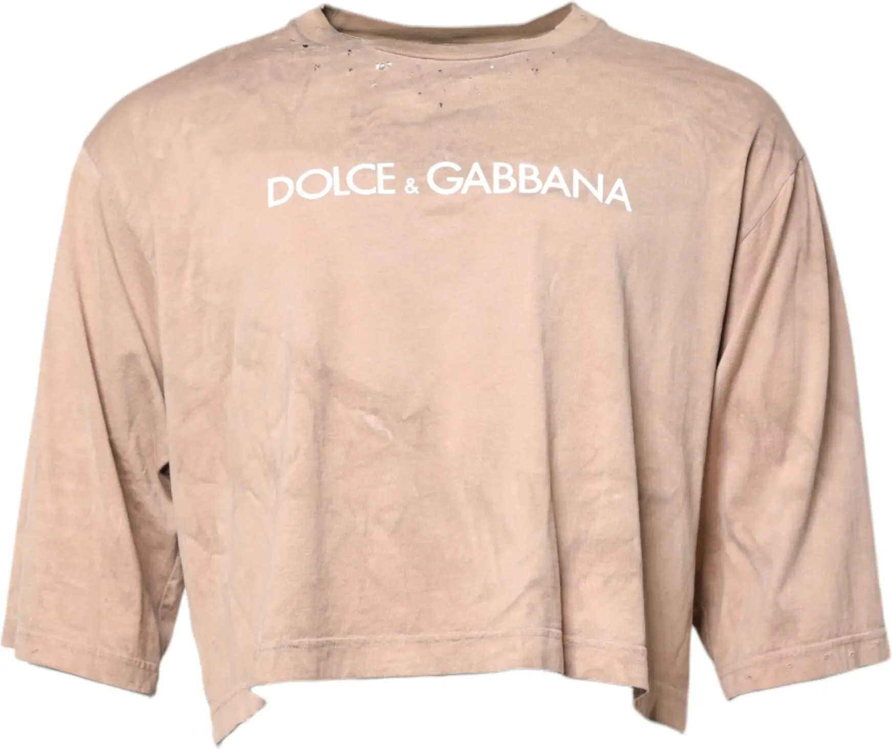 Beige Tie Dye Logo Print Cropped T-shirt Dolce & Gabbana