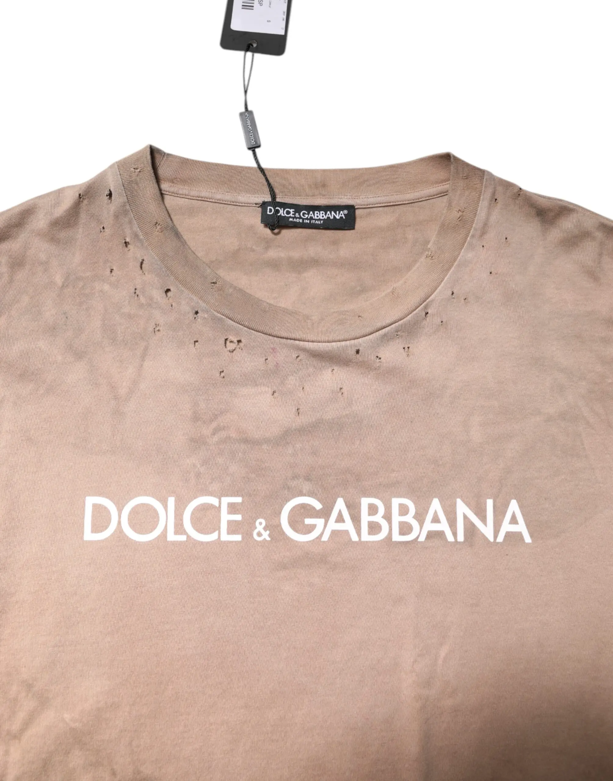Beige Tie Dye Logo Print Cropped T-shirt Dolce & Gabbana