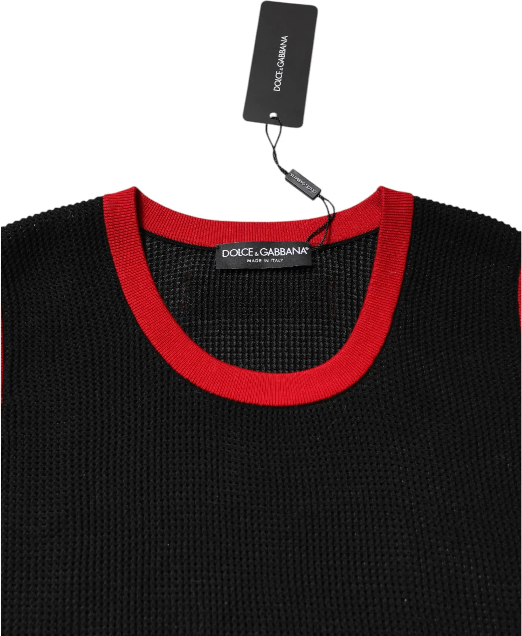 Dolce & Gabbana Qora Paxta Yupqa Tikilgan Dumaloq Yengli futbolka