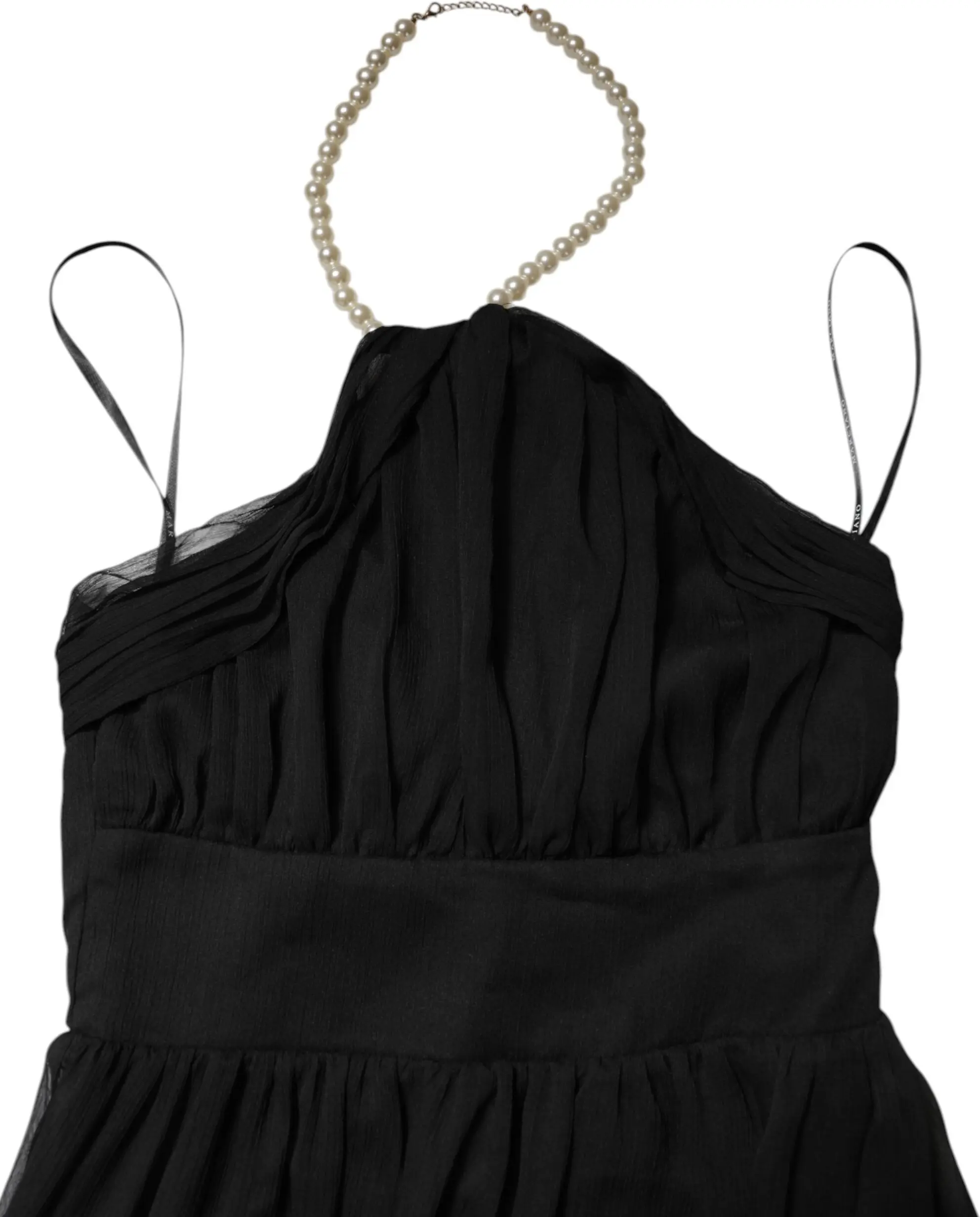 Black Tulle Pearl Sleeveless Long Gown Dress Marciano By Guess
