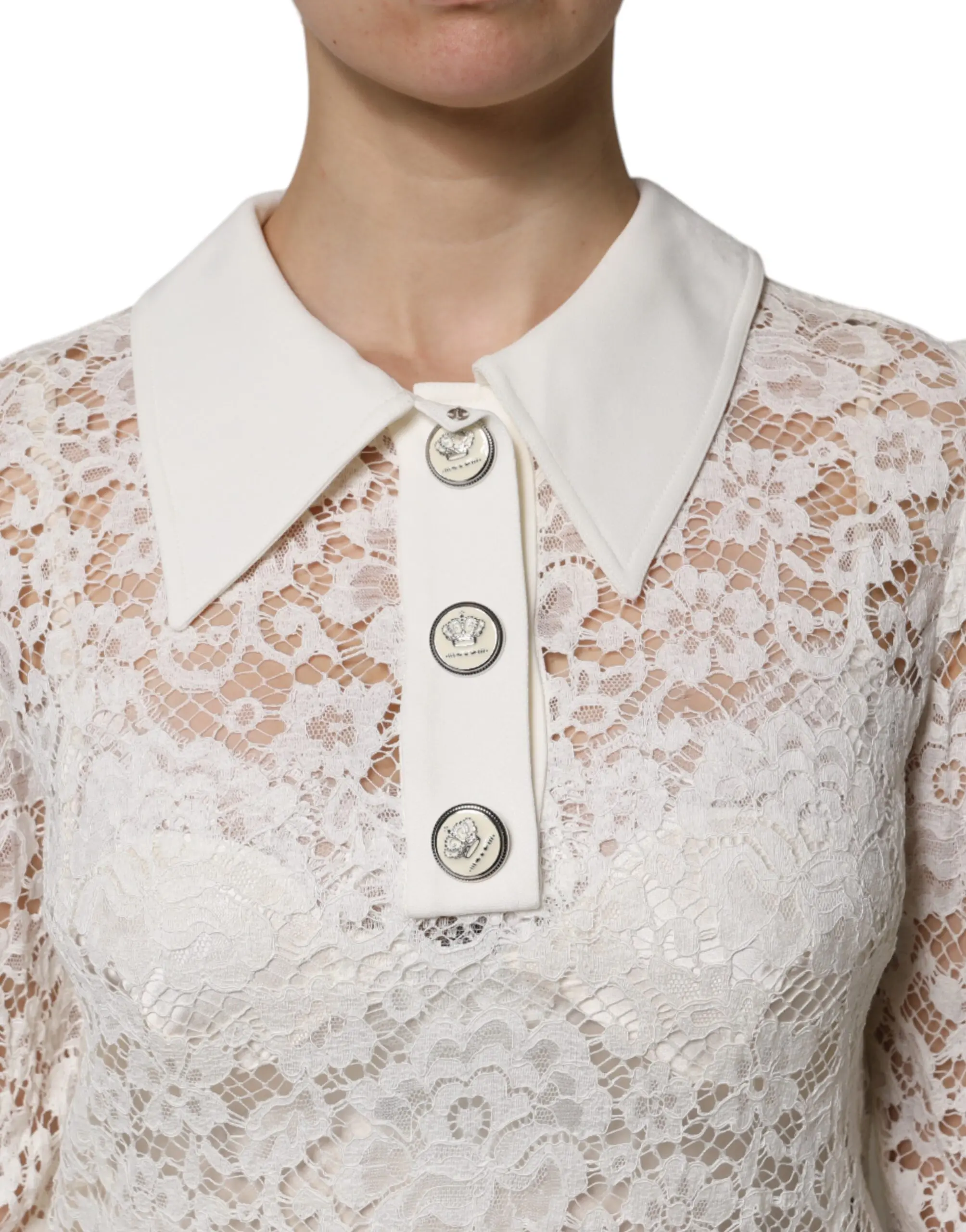 Белое платье Dolce & Gabbana с длинным рукавом и цветочным кружевом, А-силуэт