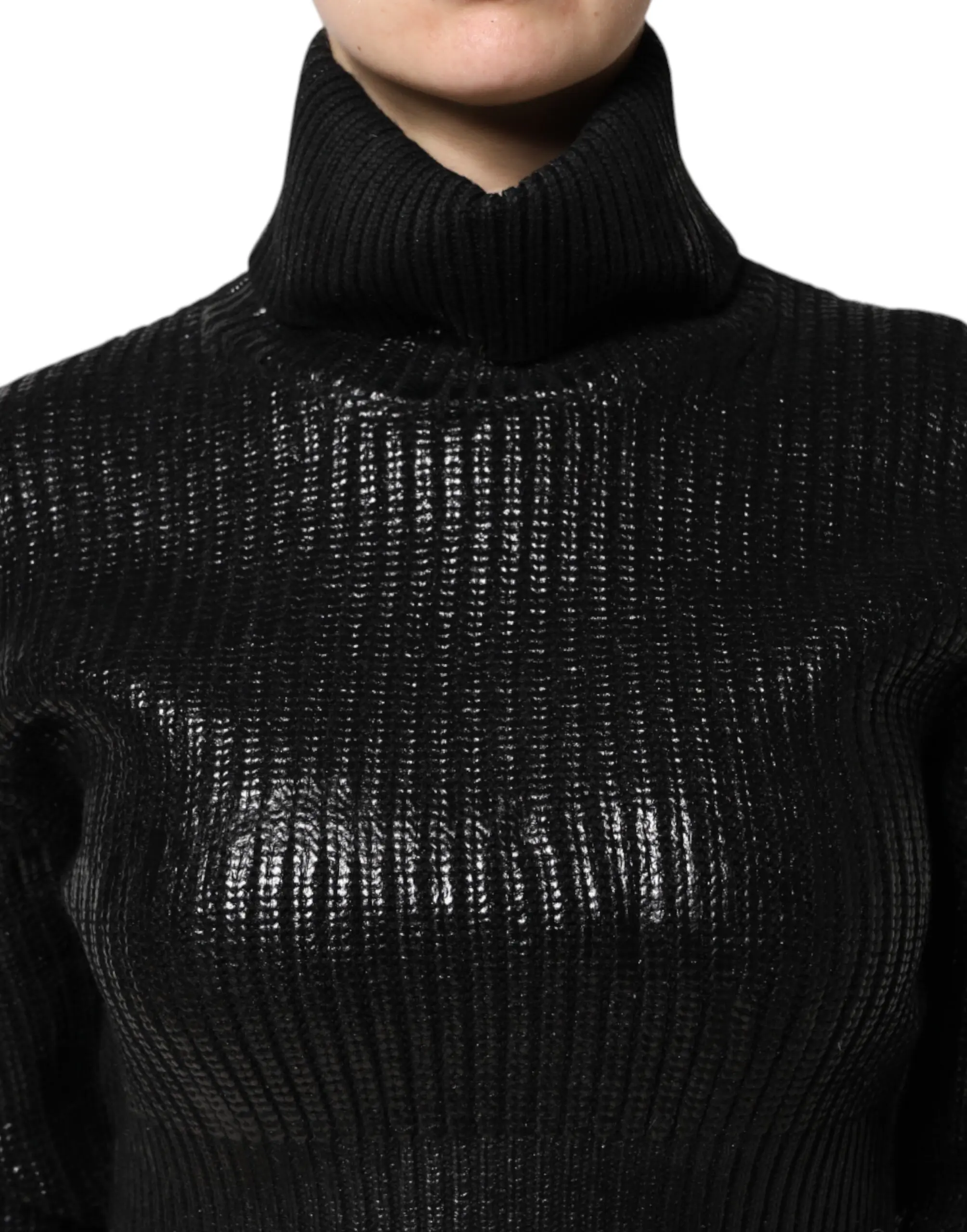 Qora jun uzun yengli turtleneck qisqartirilgan tepa Dolce & Gabbana