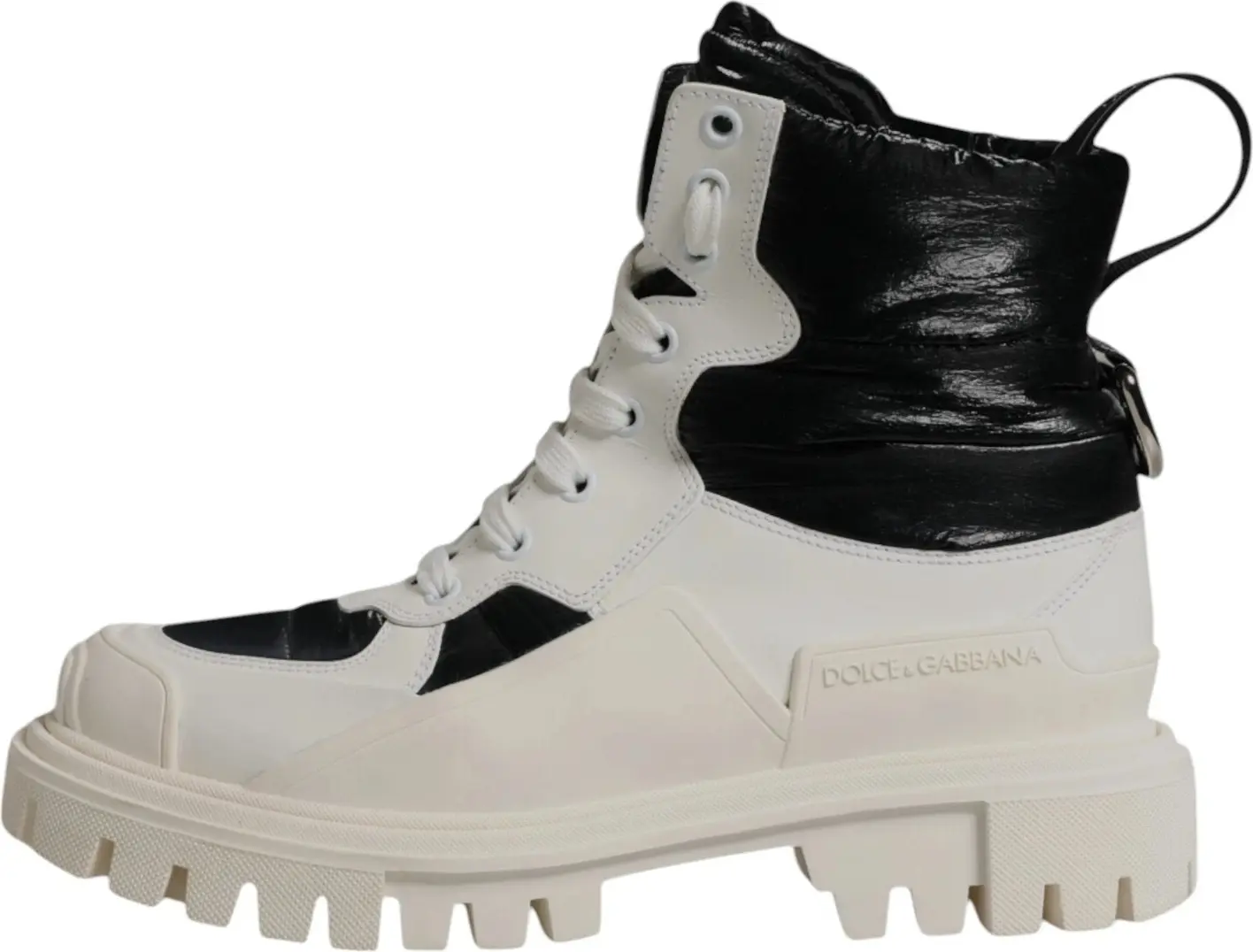 White Padded Mid Calf Lace Up Boots Shoes Dolce & Gabbana