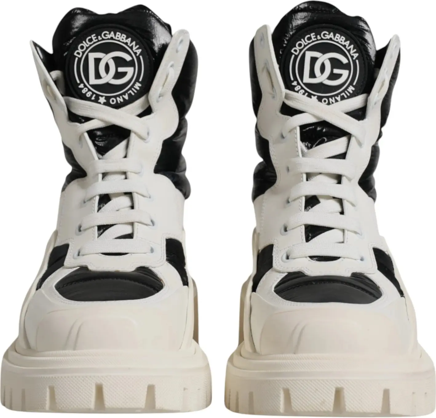White Padded Mid Calf Lace Up Boots Shoes Dolce & Gabbana