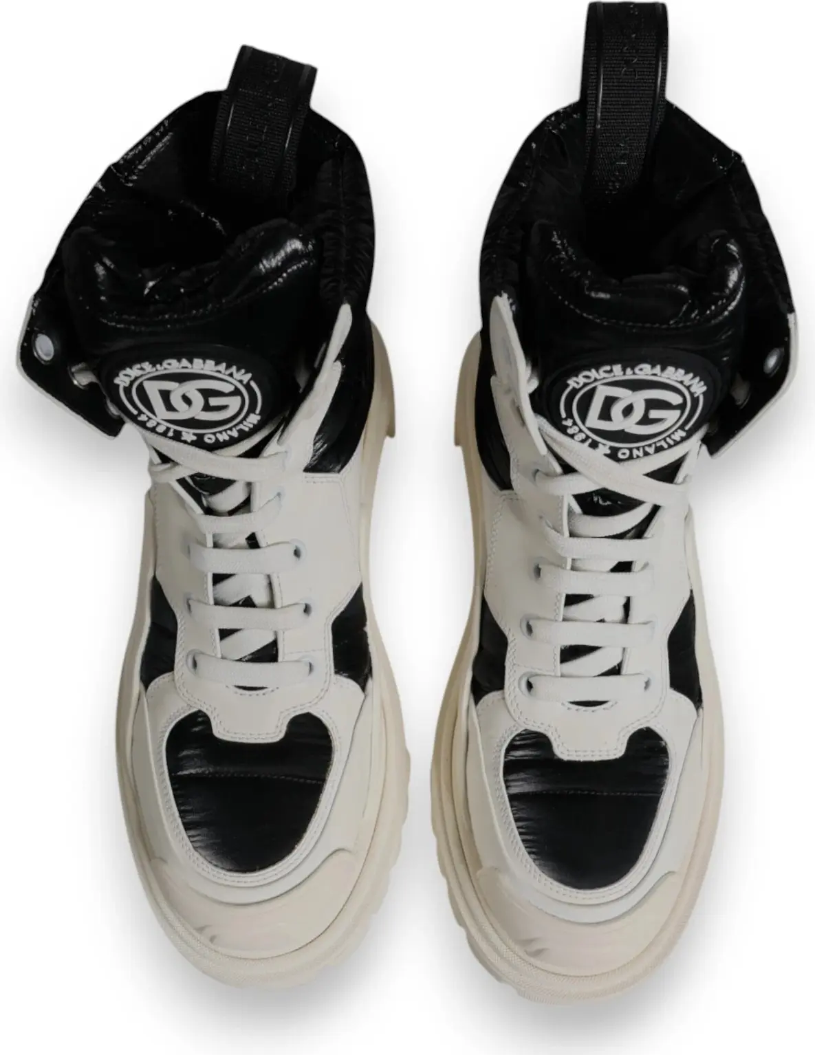 White Padded Mid Calf Lace Up Boots Shoes Dolce & Gabbana
