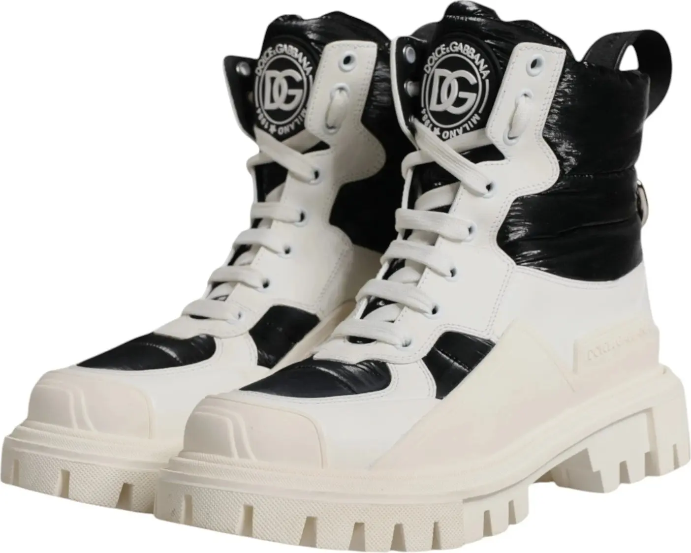 White Padded Mid Calf Lace Up Boots Shoes Dolce & Gabbana