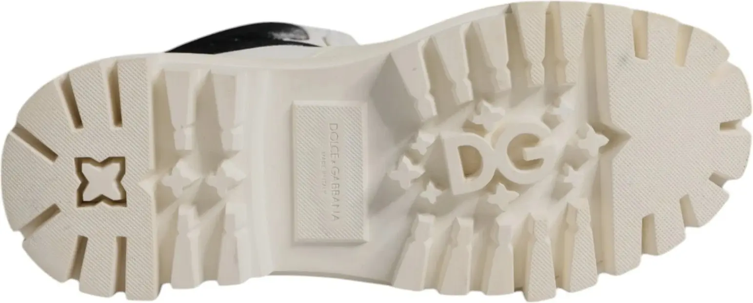 White Padded Mid Calf Lace Up Boots Shoes Dolce & Gabbana