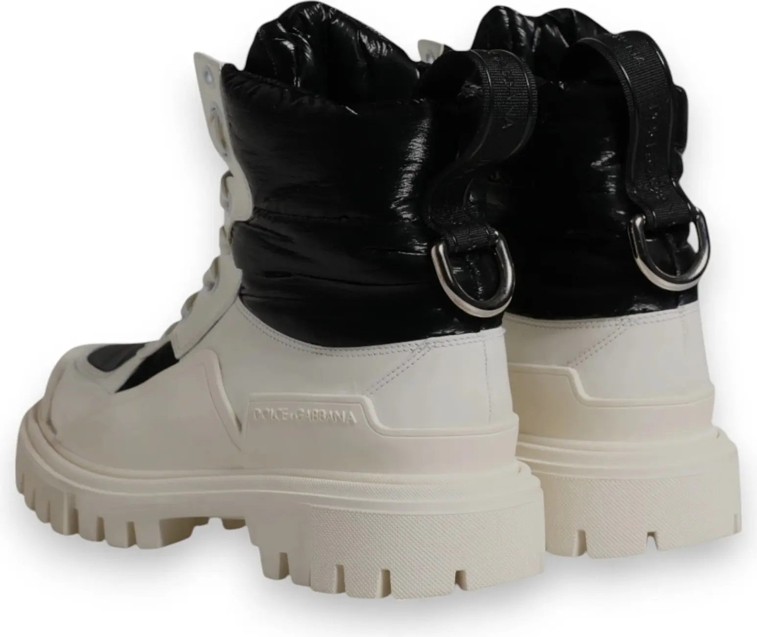 White Padded Mid Calf Lace Up Boots Shoes Dolce & Gabbana