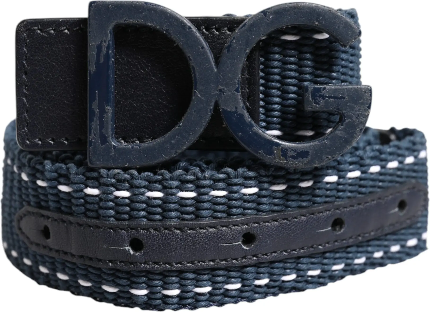 Belt Dolce & Gabbana Blue Cotton Leather DG Logo Metal Buckle Belt