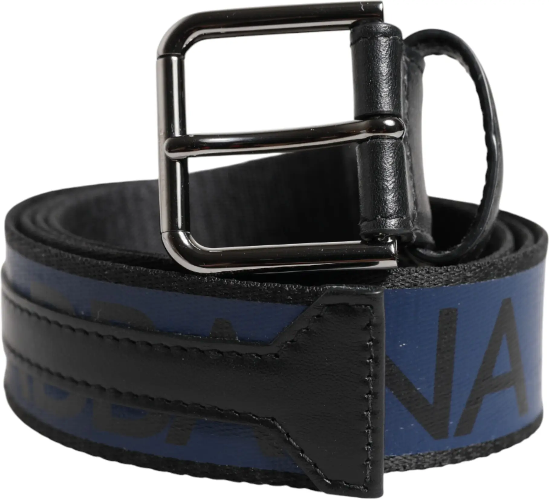 Belt Dolce & Gabbana Black Blue DG Logo Silver Metal Buckle Belt