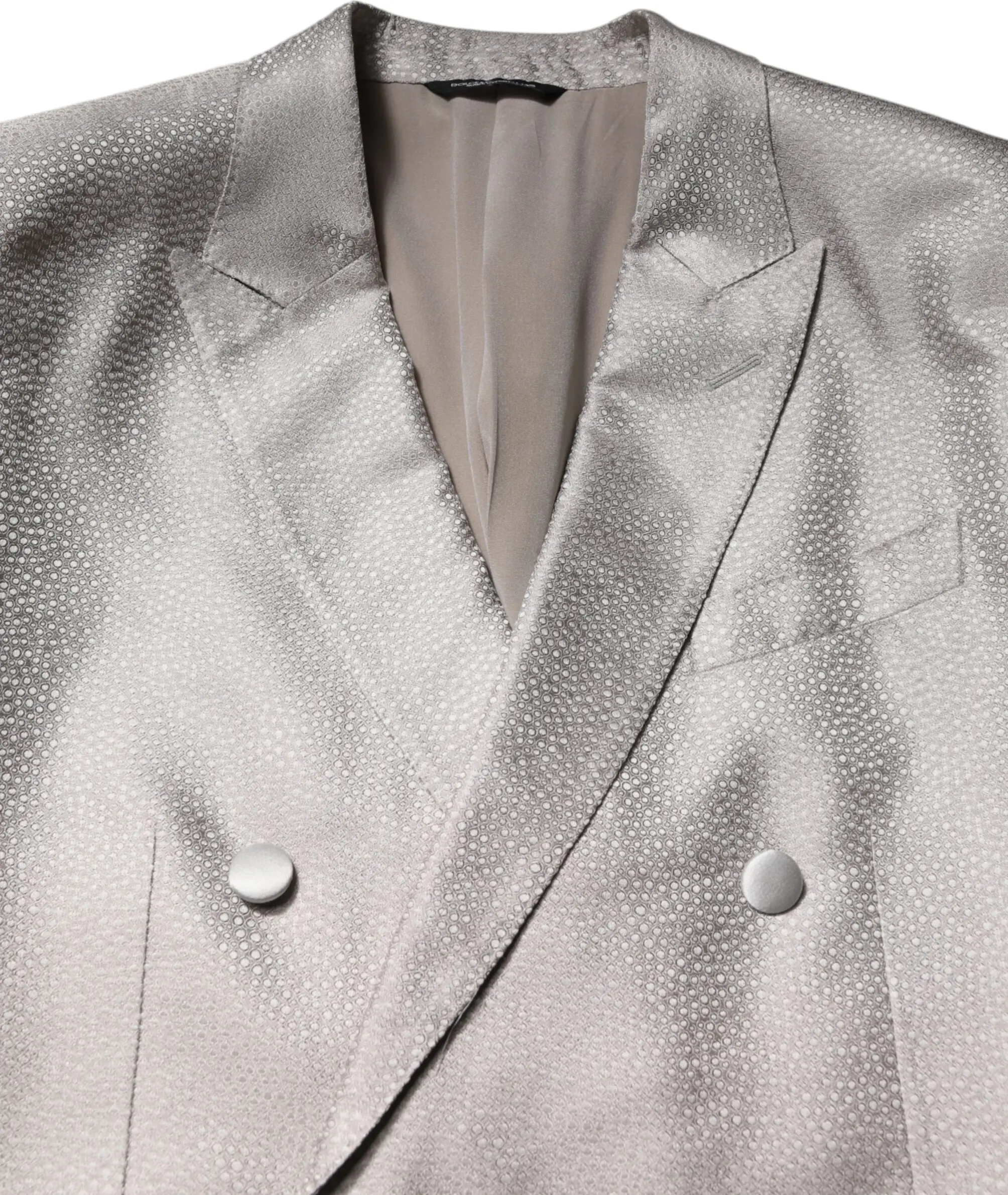 Dolce & Gabbana Light Gray Jacquard Silk Dotted 2 Parça Kostyum