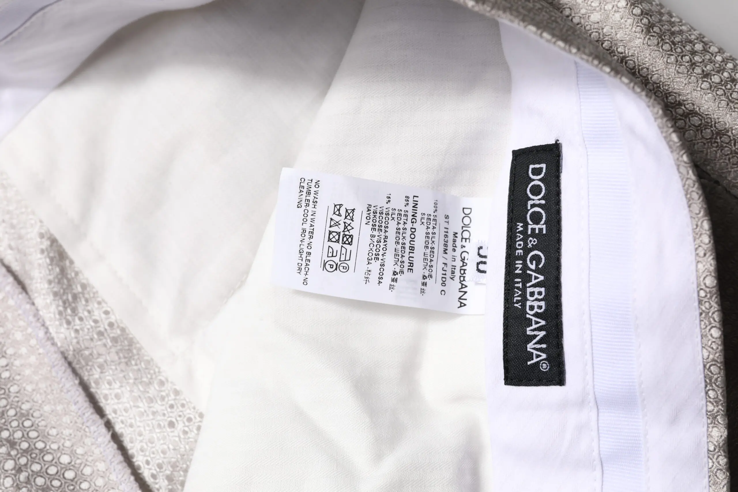 Dolce & Gabbana Light Gray Jacquard Silk Dotted 2 Parça Kostyum
