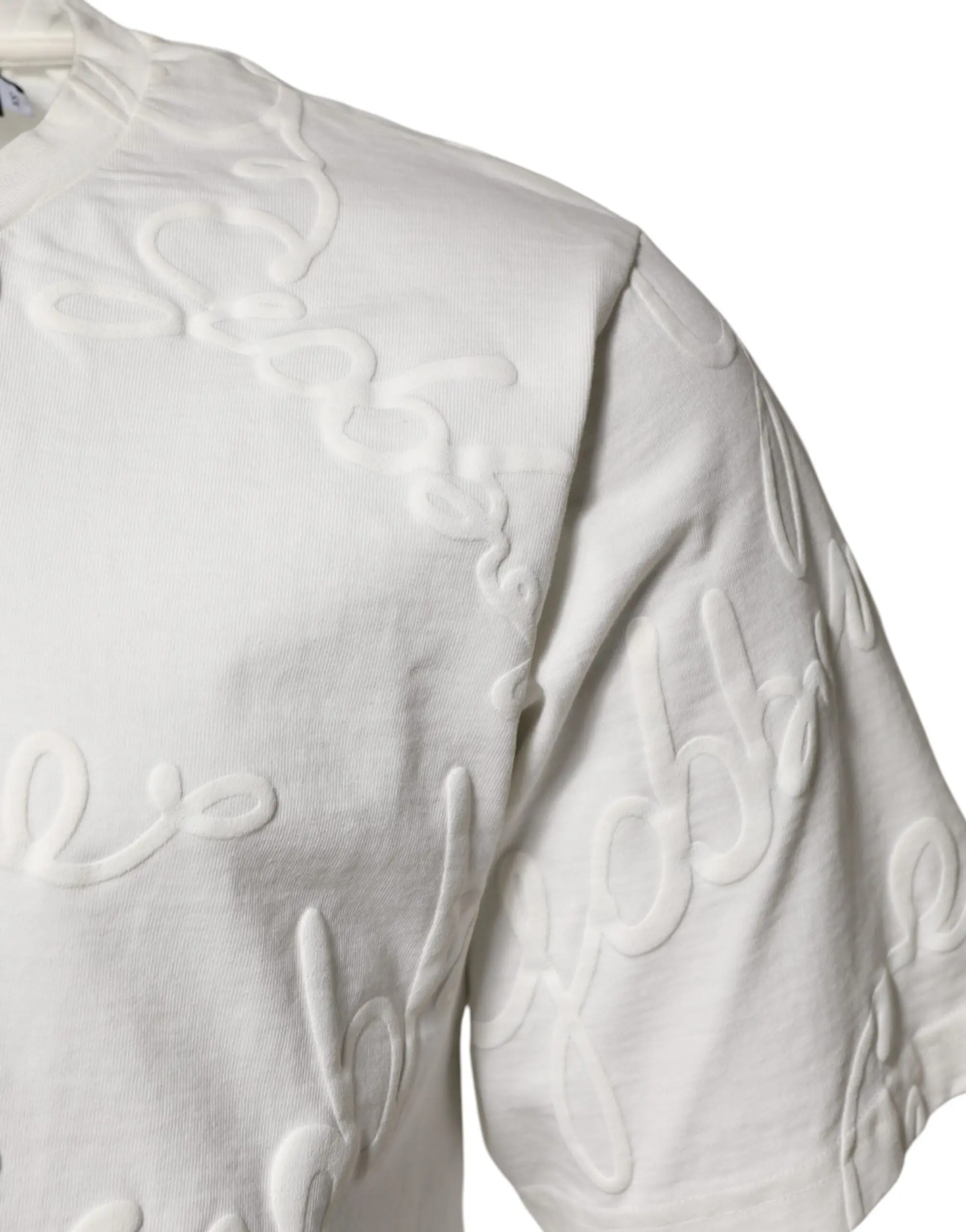 Dolce & Gabbana T-shirt Oq Paxta Logotipli Tekis Yengli Krujevka Bo'yinli Futbolka
