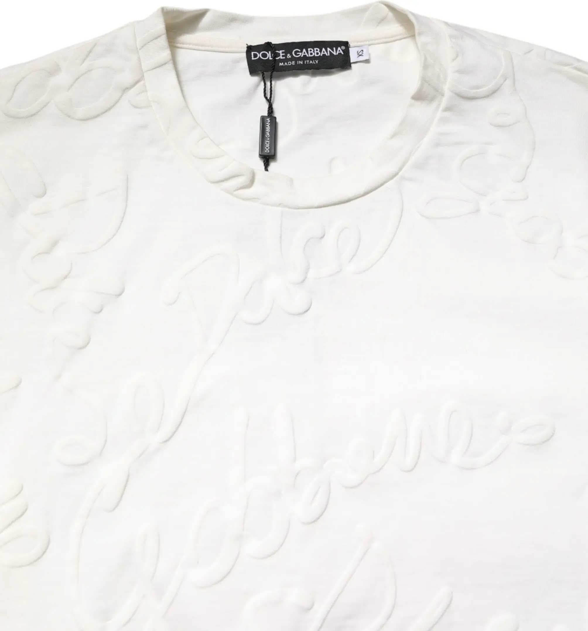 Dolce & Gabbana T-shirt Oq Paxta Logotipli Tekis Yengli Krujevka Bo'yinli Futbolka