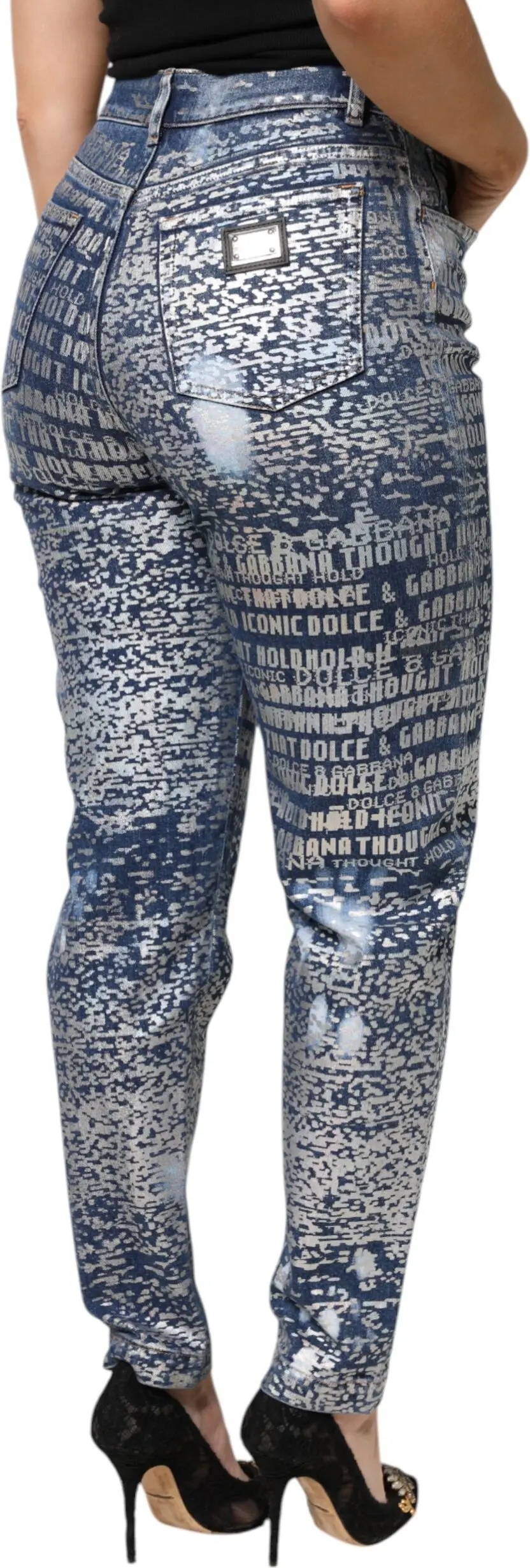 Dolce & Gabbana Moviy yuvilgan printli yengli jinsilar