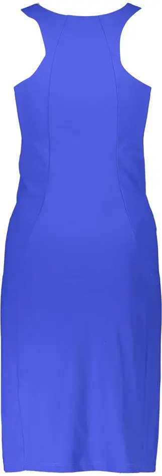 Dress Patrizia Pepe Elegant Blue Crew Neck Dress with Logo Detail