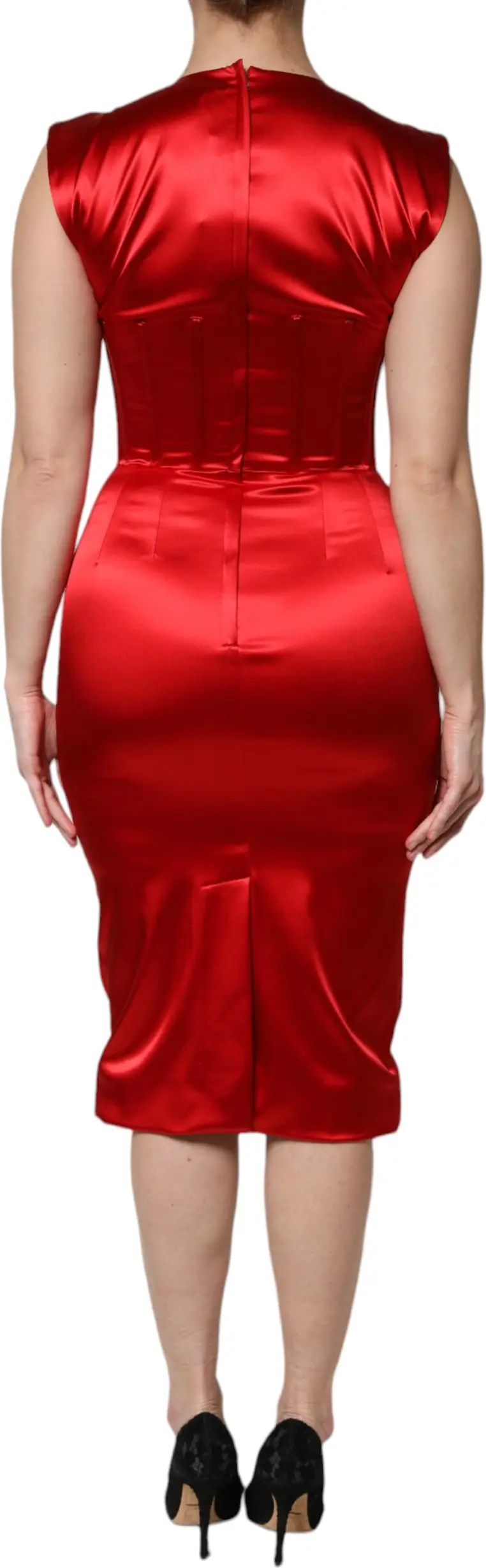 Red Acetate Sleeveless Sheath Midi Dress Dolce & Gabbana