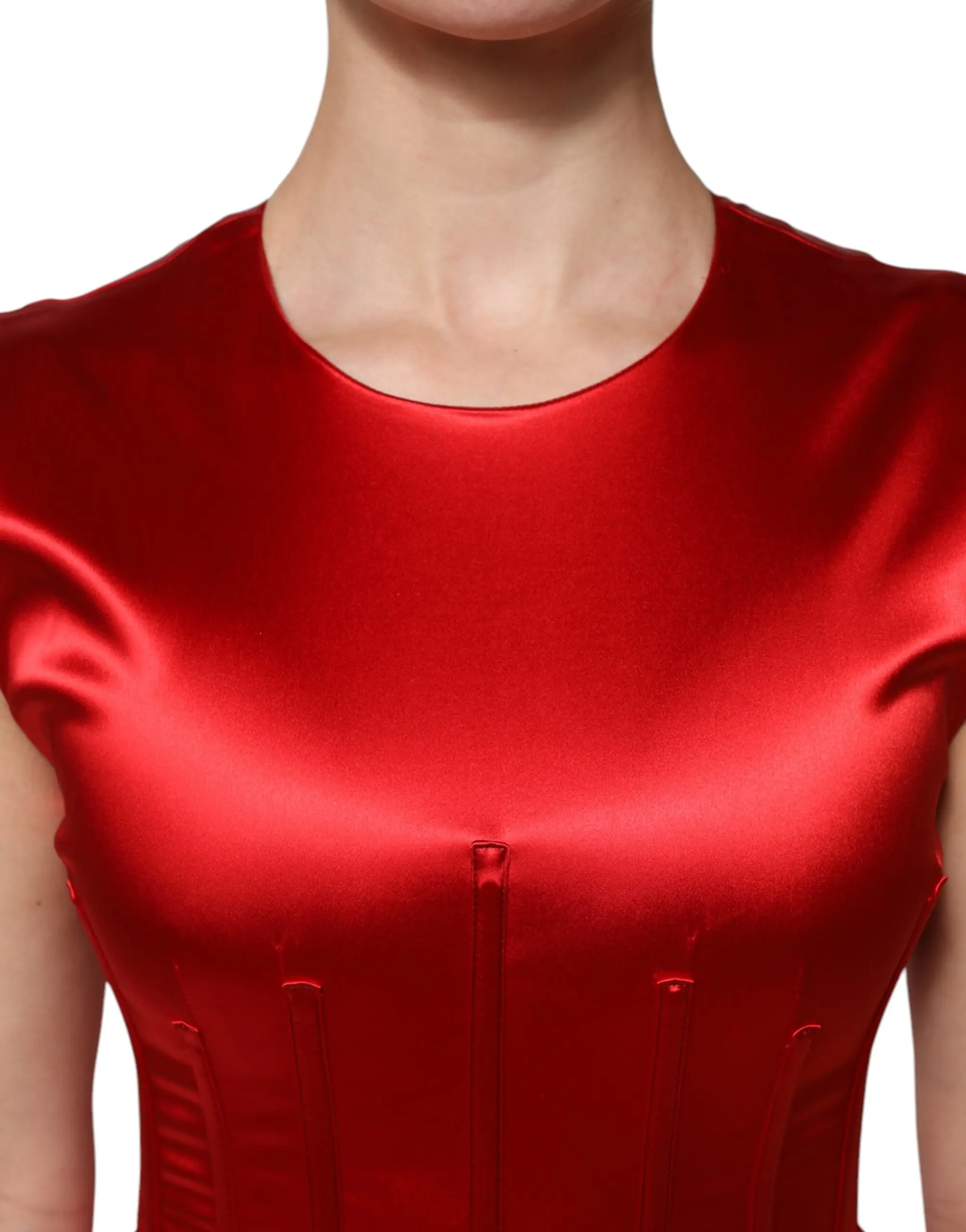 Red Acetate Sleeveless Sheath Midi Dress Dolce & Gabbana
