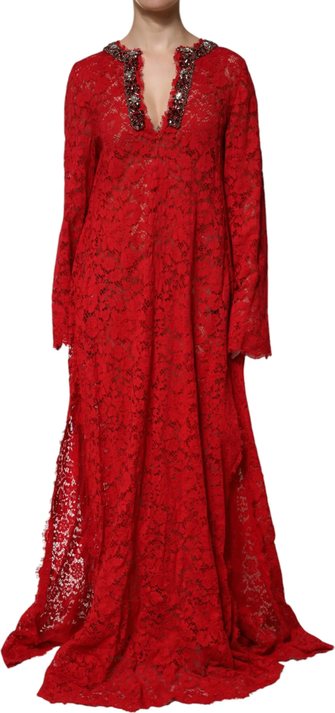 Платье Dolce & Gabbana Красное с цветочным кружевом