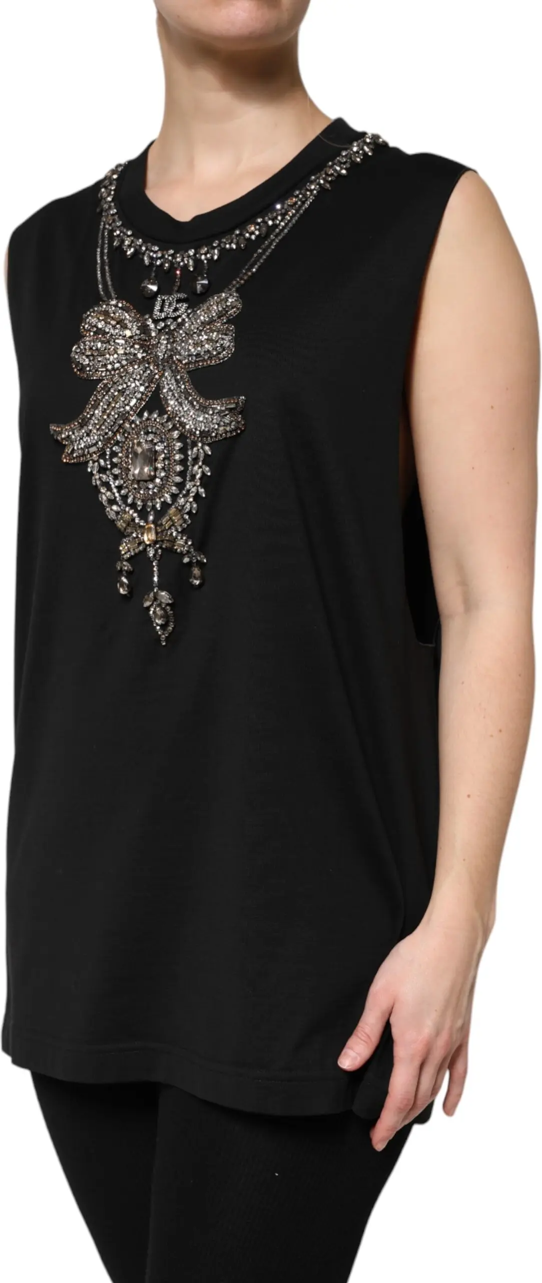 Dolce & Gabbana'dan qora paxtadan yasalgan rinestone bezakli tank to'p