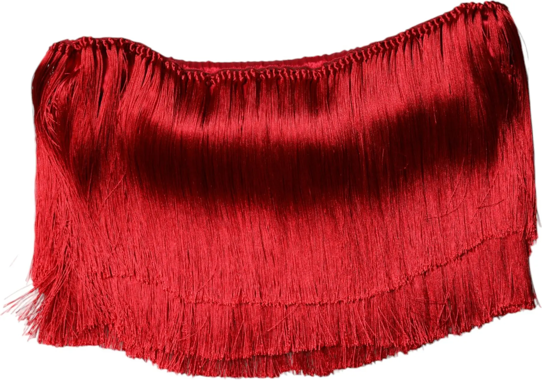 Red Silk Strapless Fringe Crop Tube Top Dolce & Gabbana