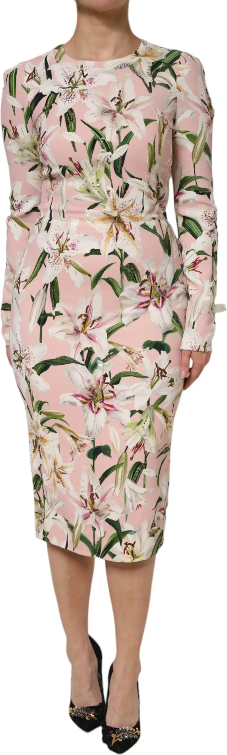 Pink Lily Viscose Sheath Stretch Midi Dress Dolce & Gabbana