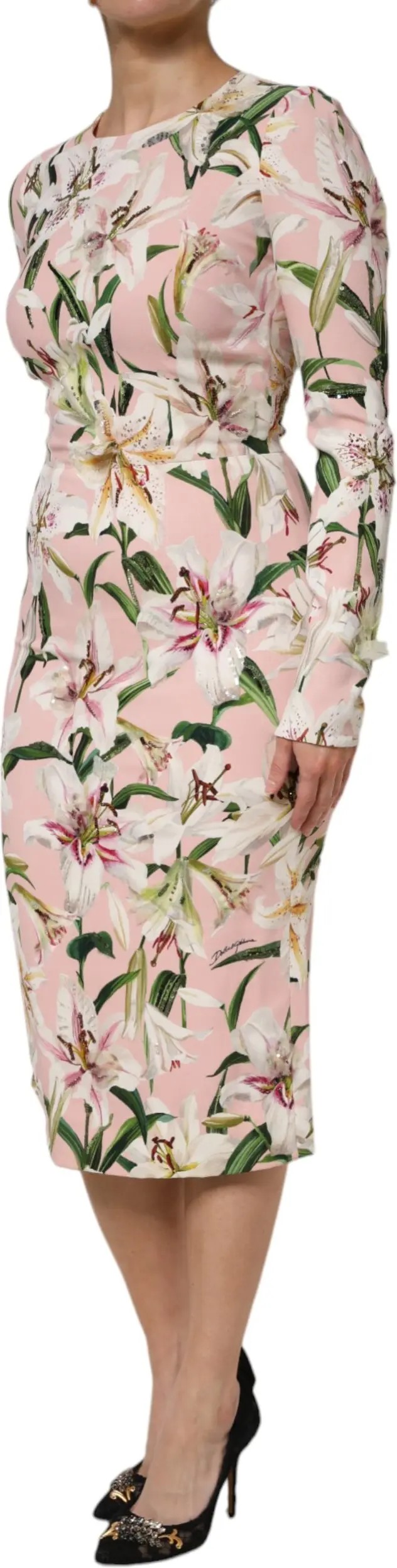Pink Lily Viscose Sheath Stretch Midi Dress Dolce & Gabbana